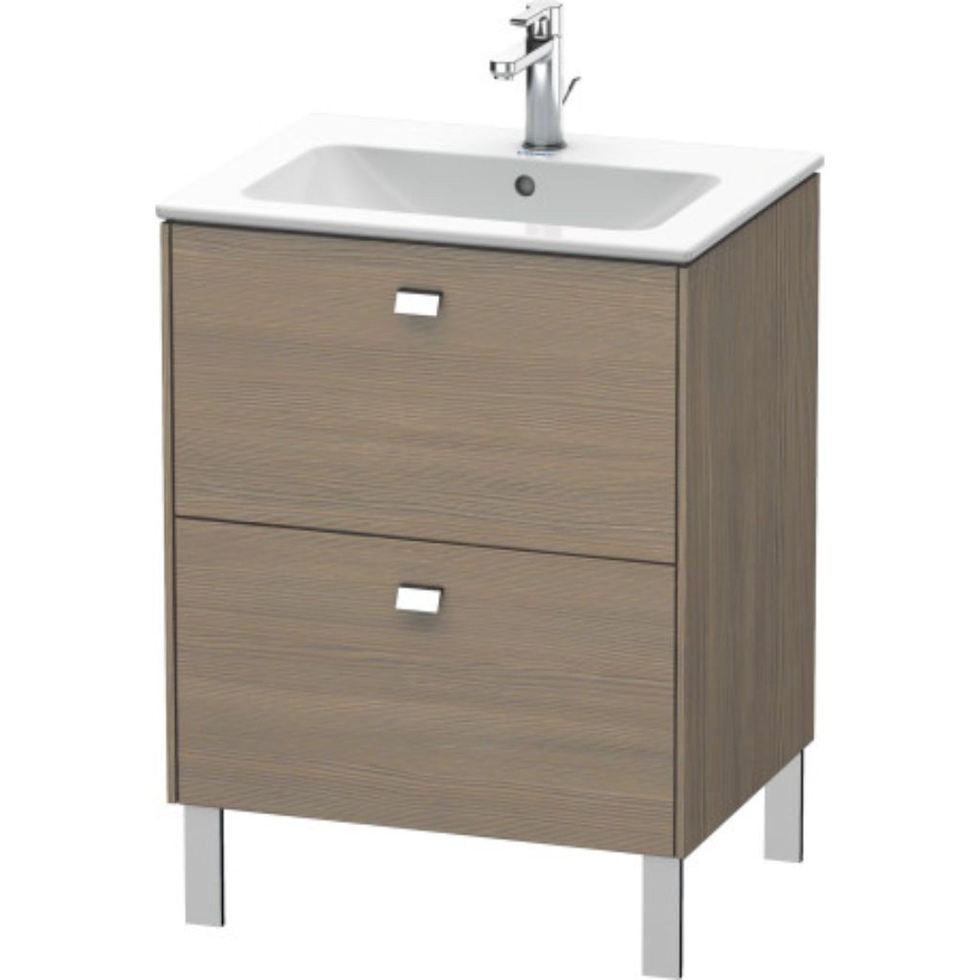 Duravit Brioso 24" x 27" x 19" Two Drawer Floor Standing Vanity Unit in Oak Terra and Chrome Handle