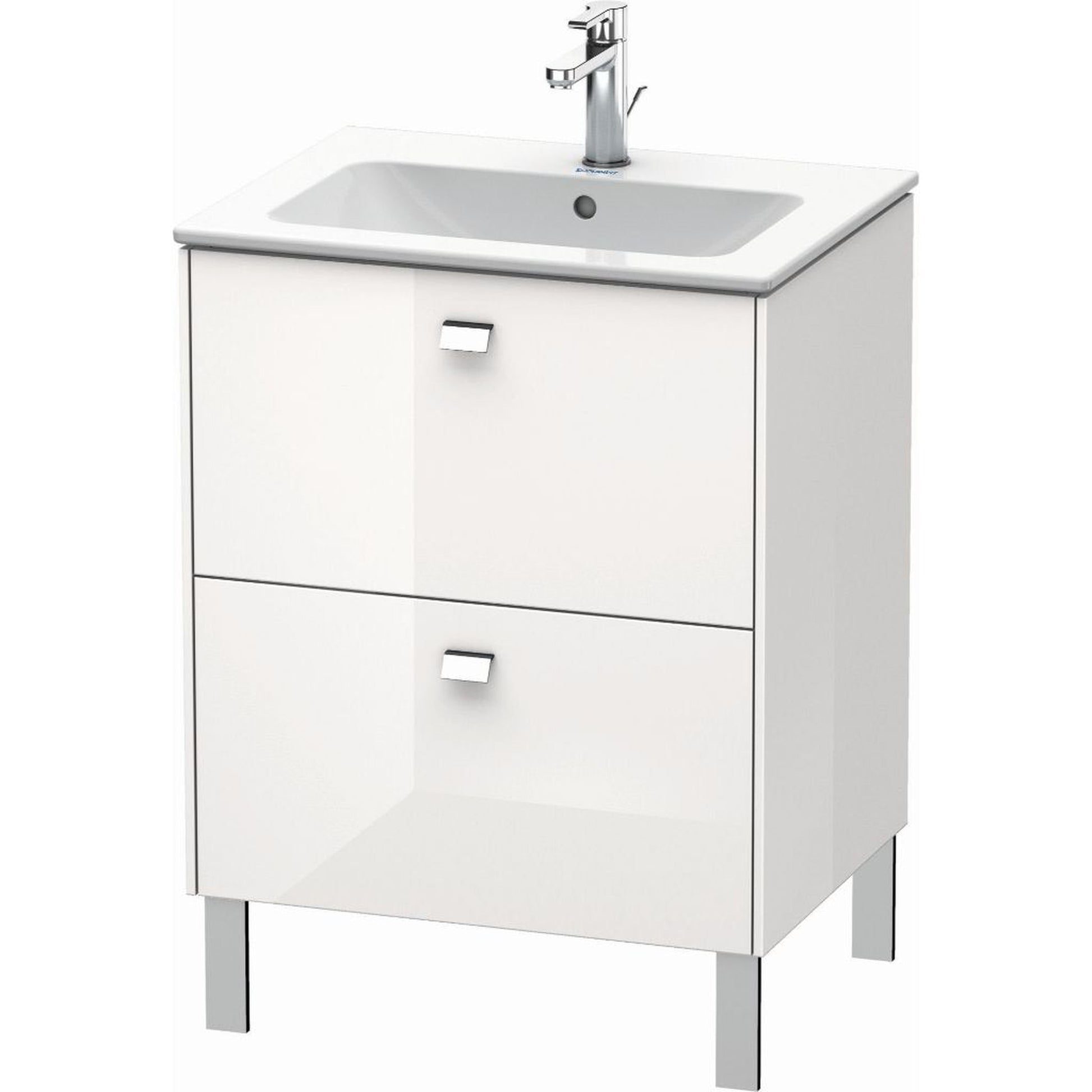 Duravit Brioso 24" x 27" x 19" Two Drawer Floor Standing Vanity Unit in White High Gloss and Chrome Handle