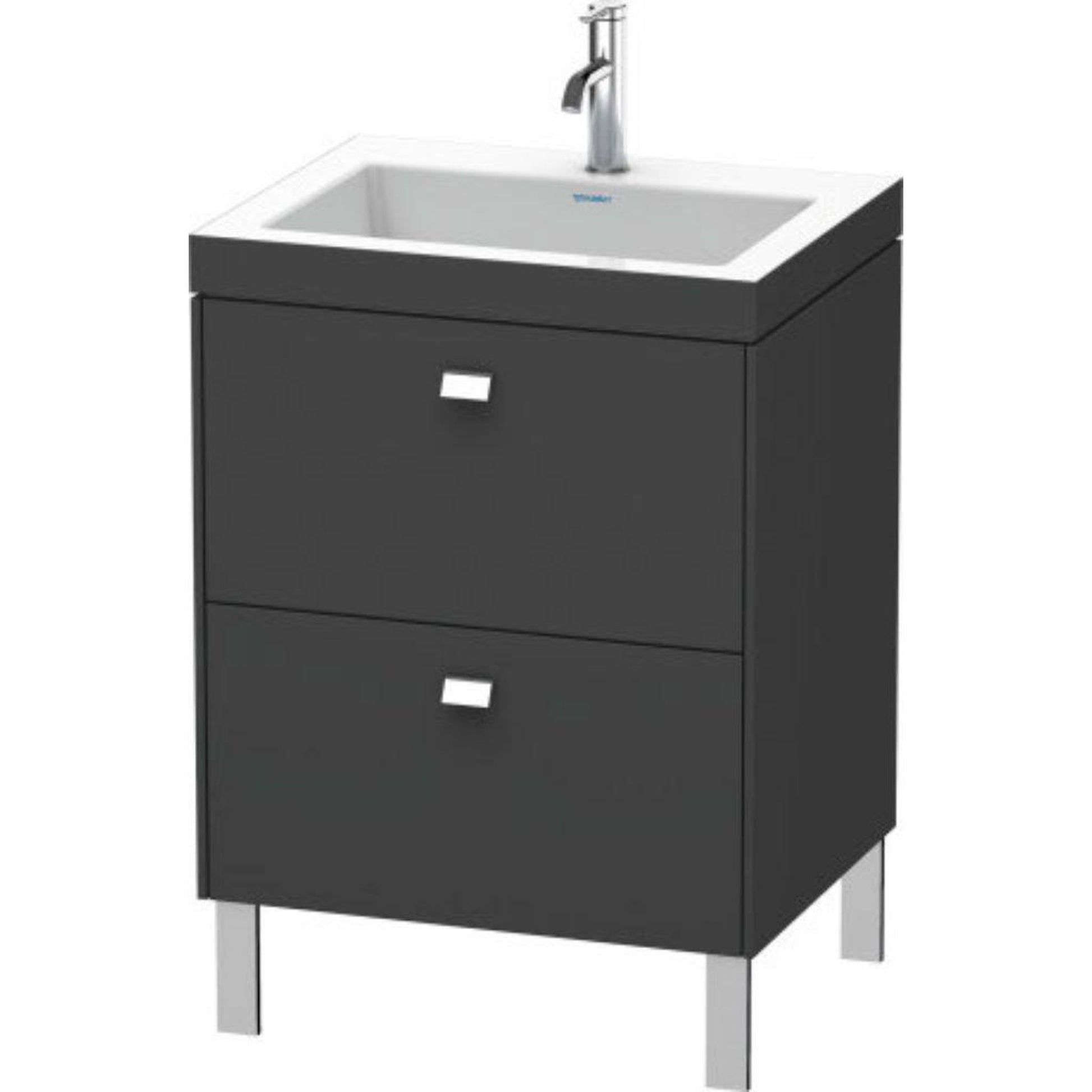 Duravit Brioso 24" x 28" x 19" Two Drawer C-Bonded Floor Standing Vanity Kit With One Tap Hole in Graphite Matt and Chrome Handle