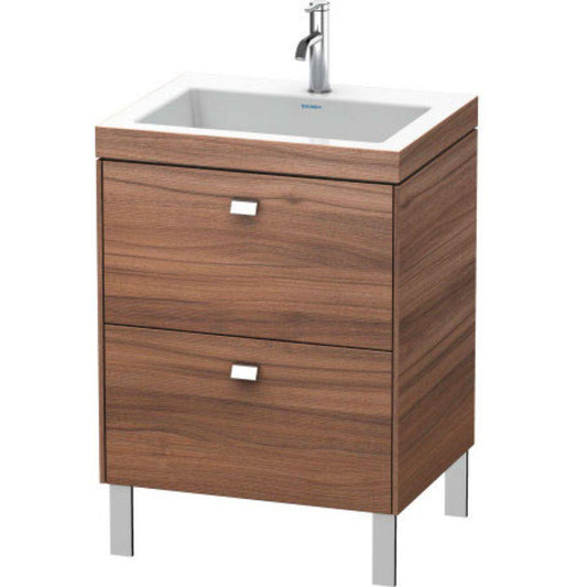 Duravit Brioso 24" x 28" x 19" Two Drawer C-Bonded Floor Standing Vanity Kit With One Tap Hole in Natural Walnut and Chrome Handle