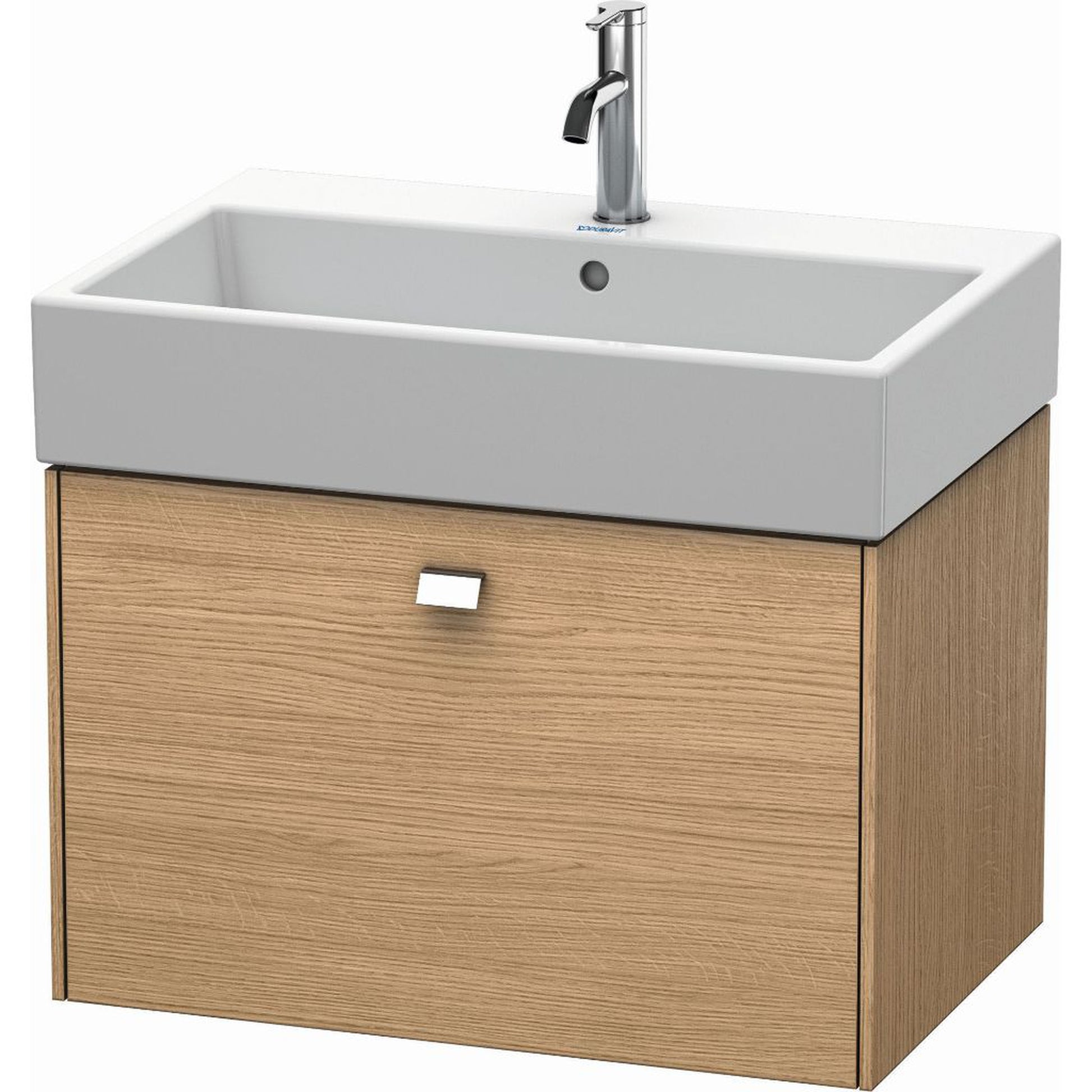 Duravit Brioso 27" x 17" x 18" One Drawer Wall-Mount Vanity Unit in European Oak and Chrome Handle
