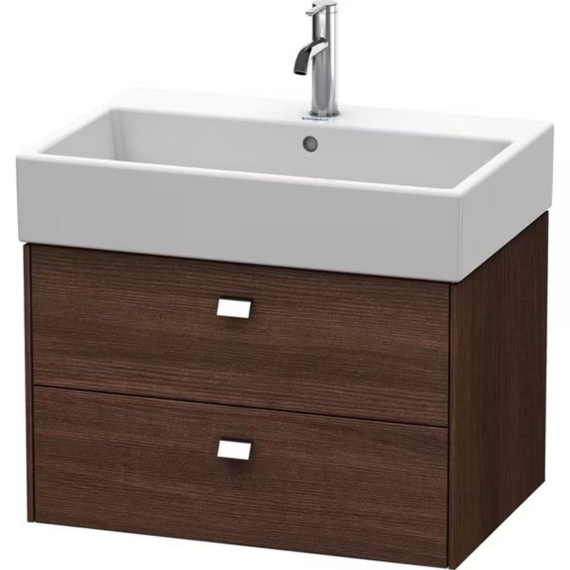 Duravit Brioso 27" x 17" x 18" Two Drawer Wall-Mount Vanity Unit in Chestnut Dark and Chrome Handle