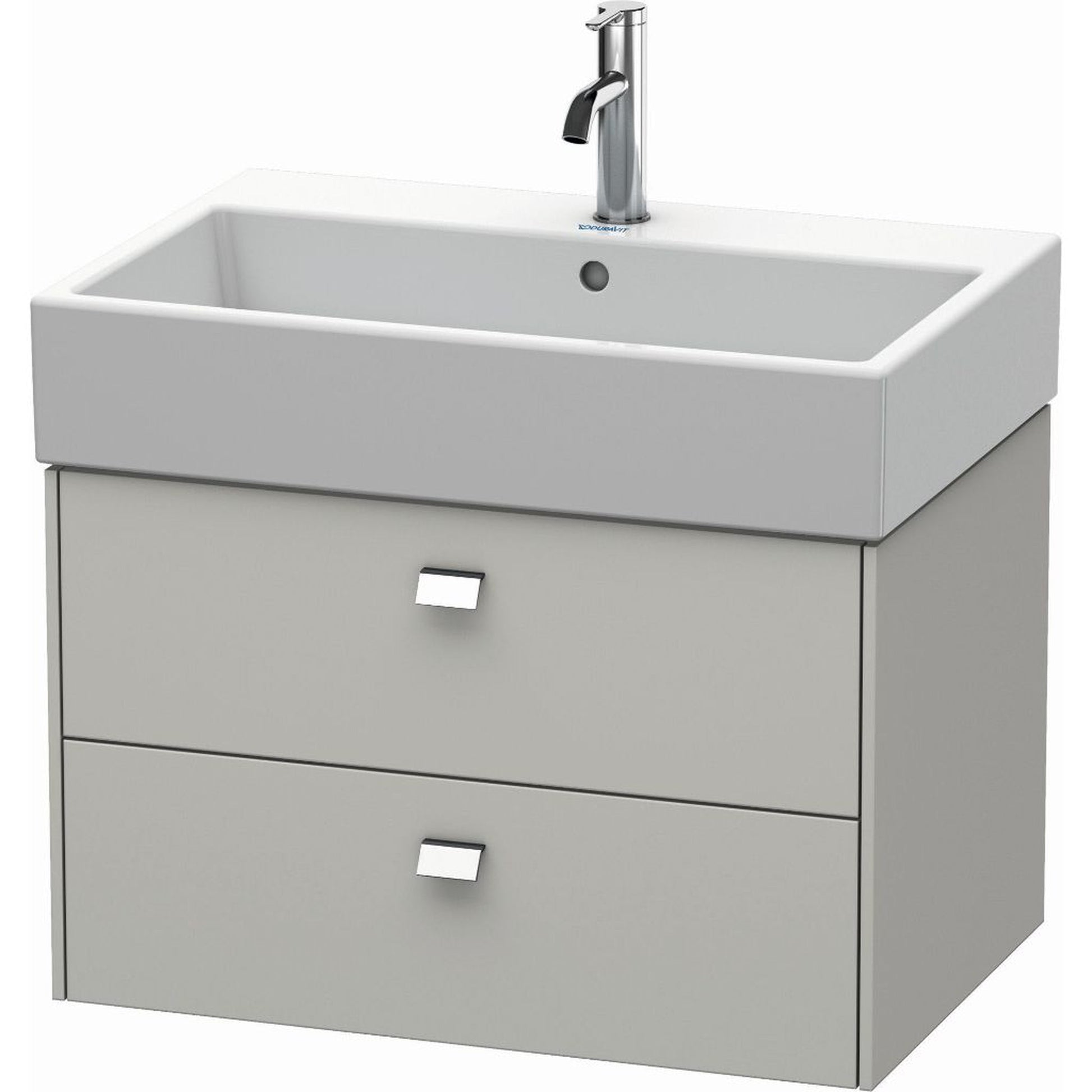 Duravit Brioso 27" x 17" x 18" Two Drawer Wall-Mount Vanity Unit in Concrete Grey Matt and Chrome Handle