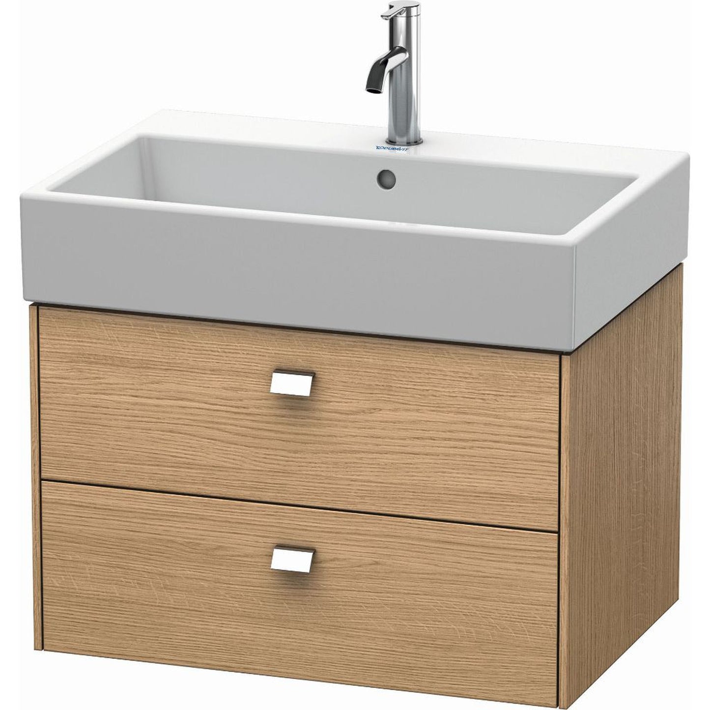 Duravit Brioso 27" x 17" x 18" Two Drawer Wall-Mount Vanity Unit in European Oak and Chrome Handle