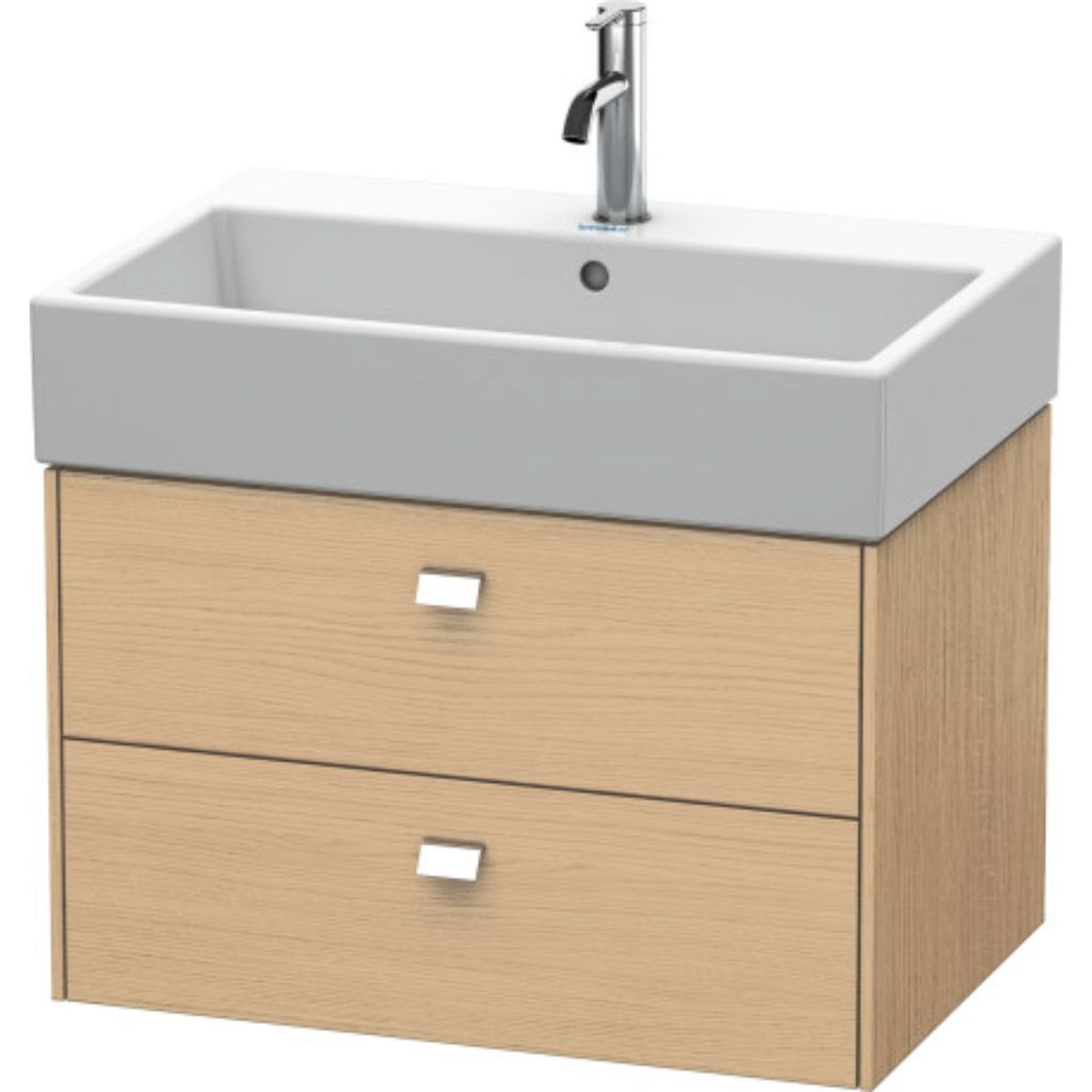 Duravit Brioso 27" x 17" x 18" Two Drawer Wall-Mount Vanity Unit in Natural Oak and Chrome Handle