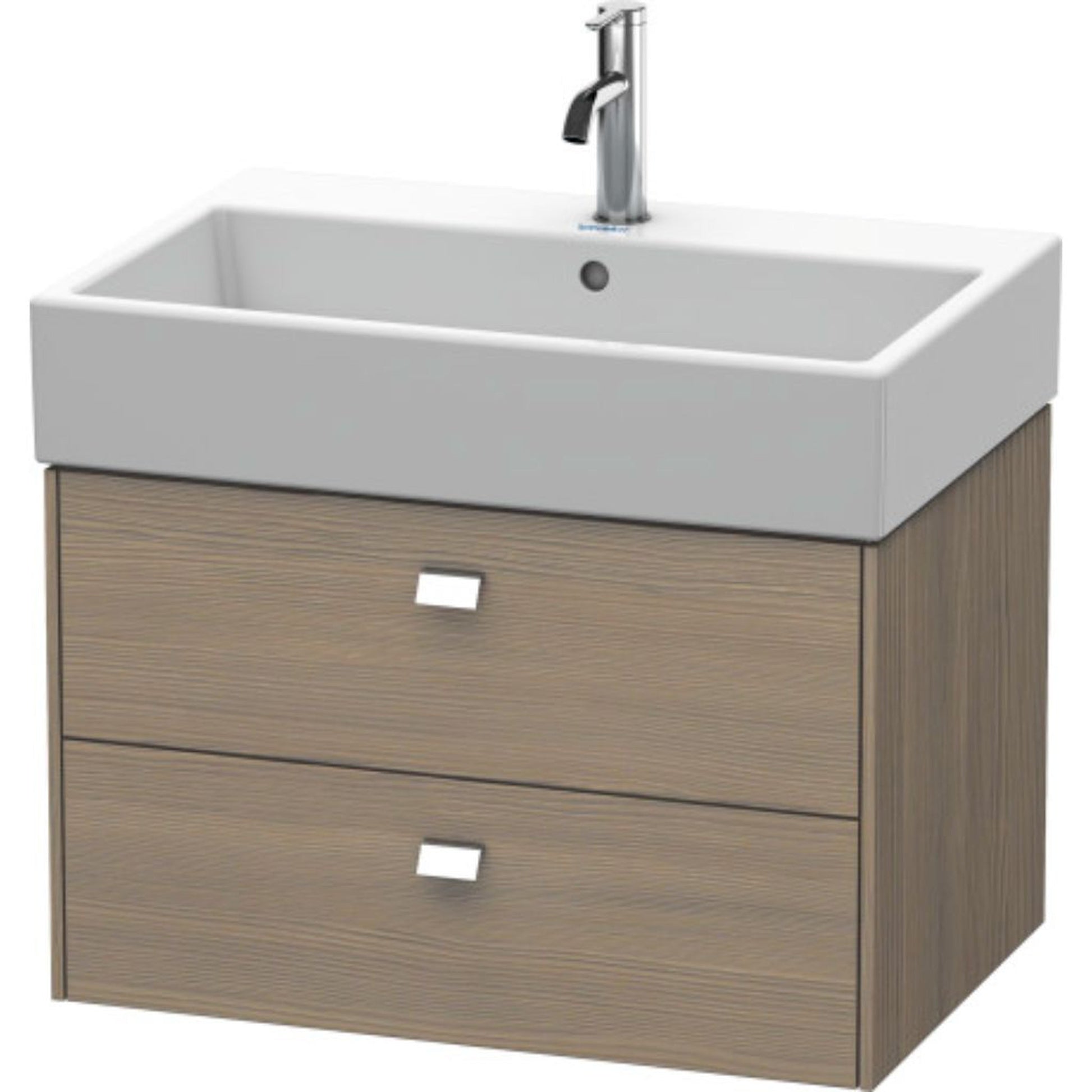 Duravit Brioso 27" x 17" x 18" Two Drawer Wall-Mount Vanity Unit in Oak Terra and Chrome Handle