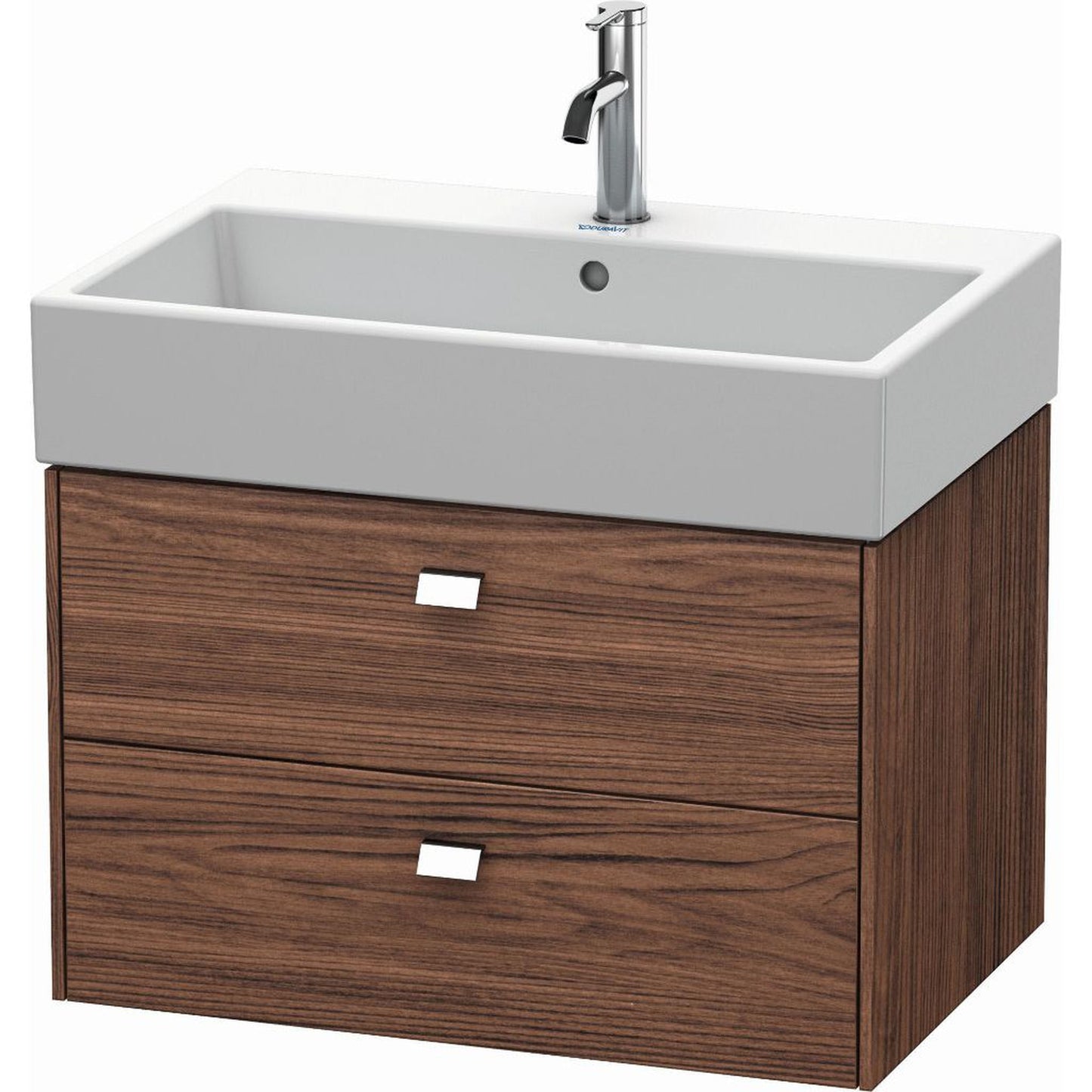 Duravit Brioso 27" x 17" x 18" Two Drawer Wall-Mount Vanity Unit in Walnut Dark and Chrome Handle