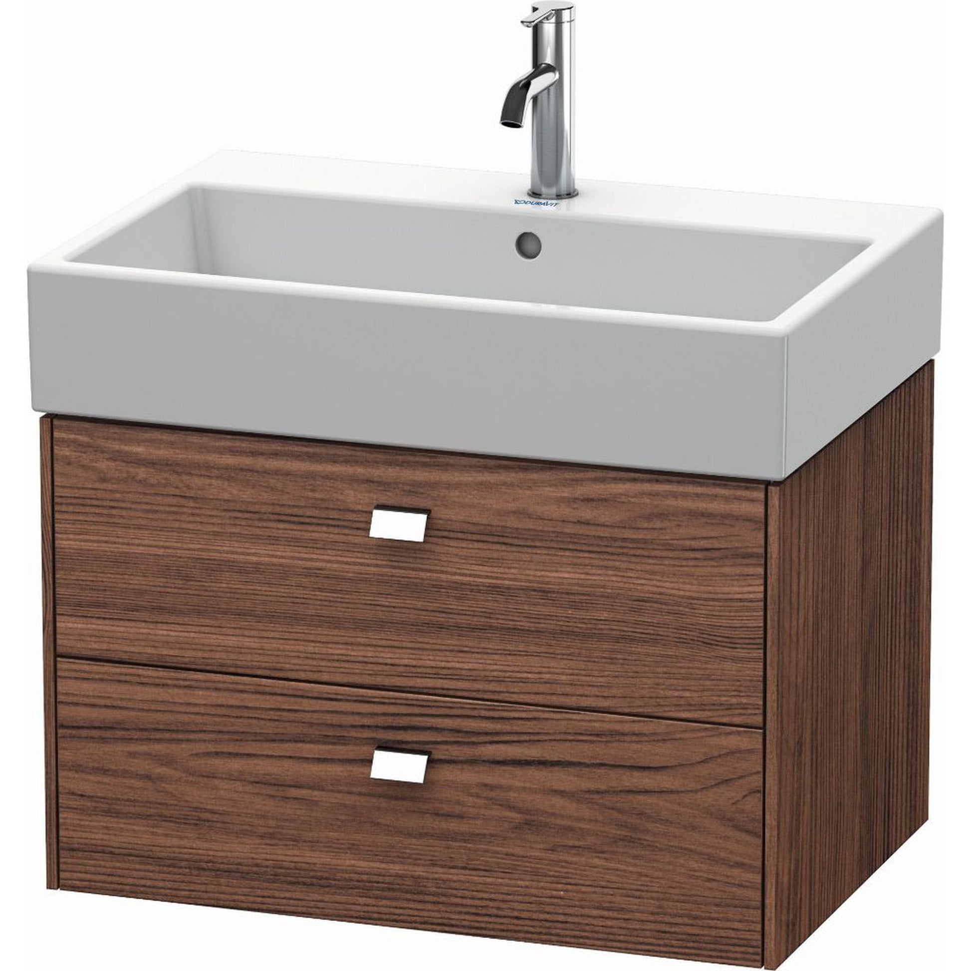Duravit Brioso 27" x 17" x 18" Two Drawer Wall-Mount Vanity Unit in Walnut Dark and Chrome Handle