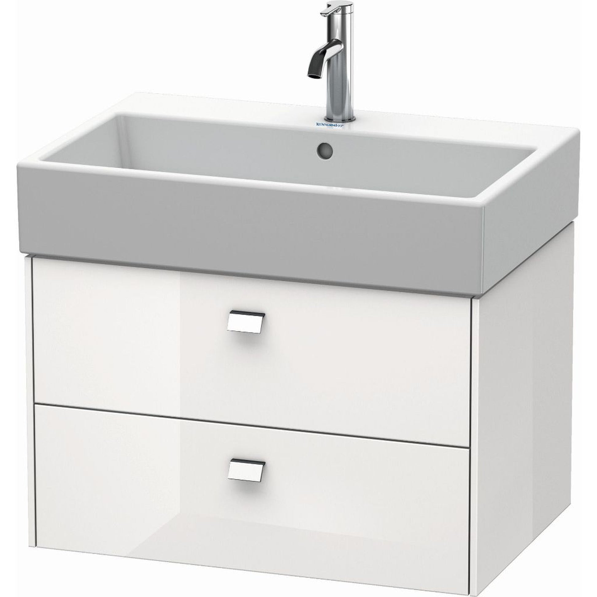 Duravit Brioso 27" x 17" x 18" Two Drawer Wall-Mount Vanity Unit in White High Gloss and Chrome Handle