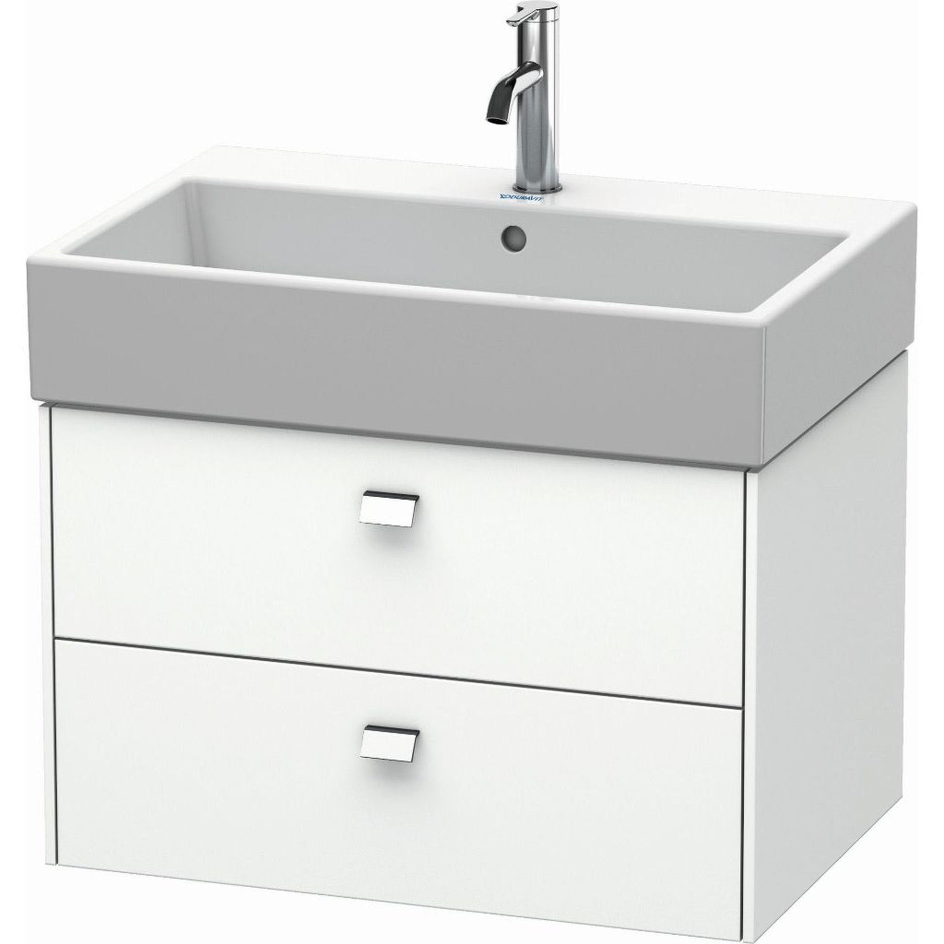 Duravit Brioso 27" x 17" x 18" Two Drawer Wall-Mount Vanity Unit in White Matt and Chrome Handle