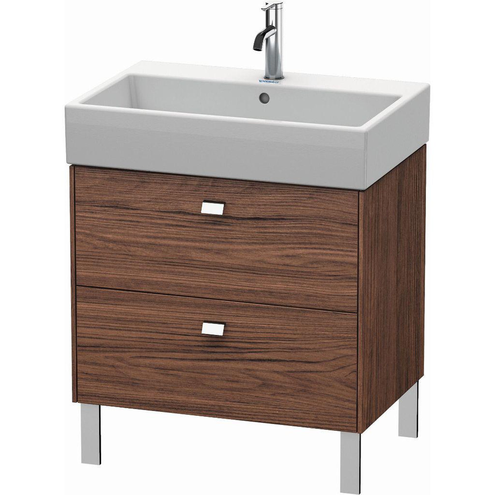 Duravit Brioso 27" x 22" x 18" Two Drawer Floor Standing Vanity Unit in Walnut Dark and Chrome Handle
