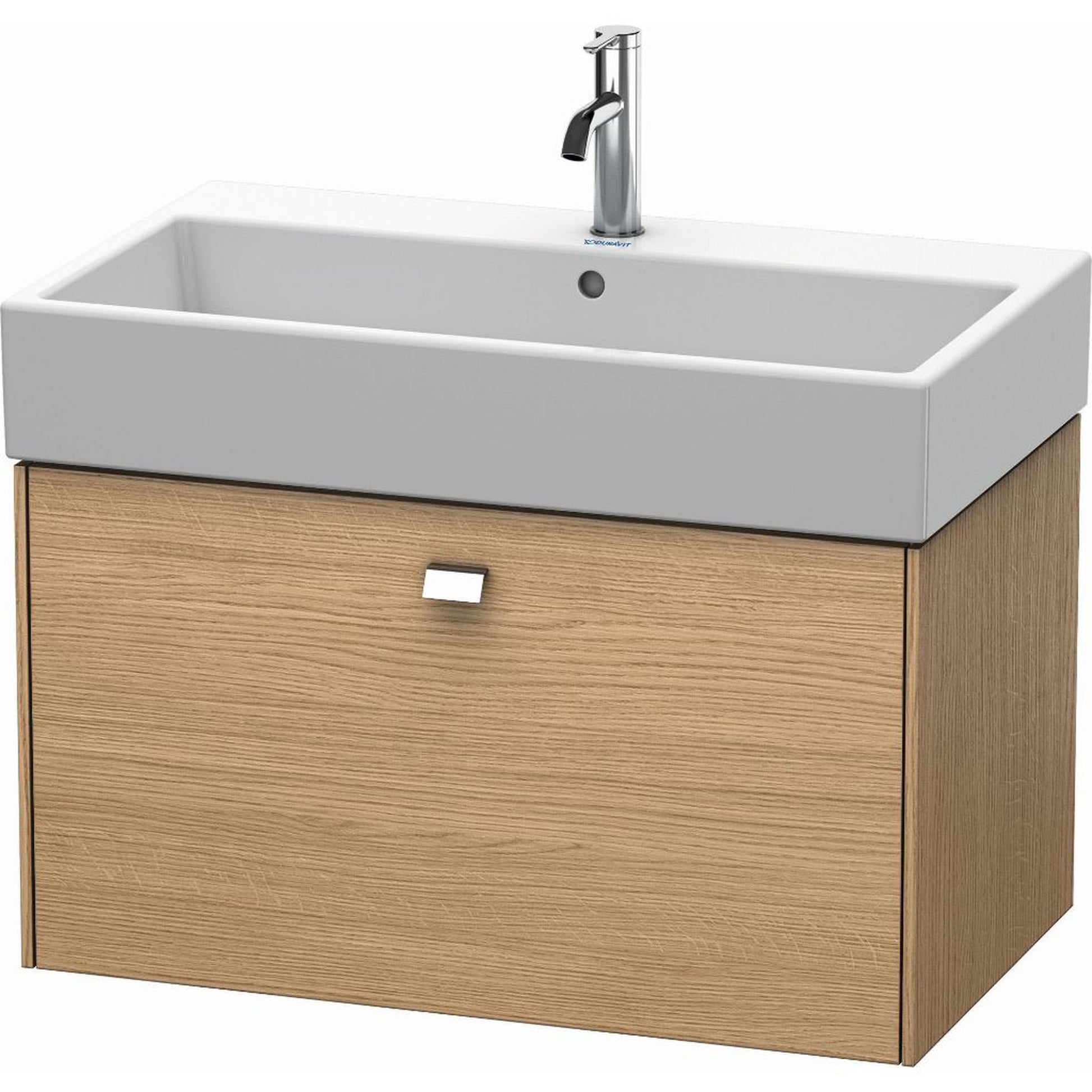 Duravit Brioso 31" x 17" x 18" One Drawer Wall-Mount Vanity Unit in European Oak and Chrome Handle