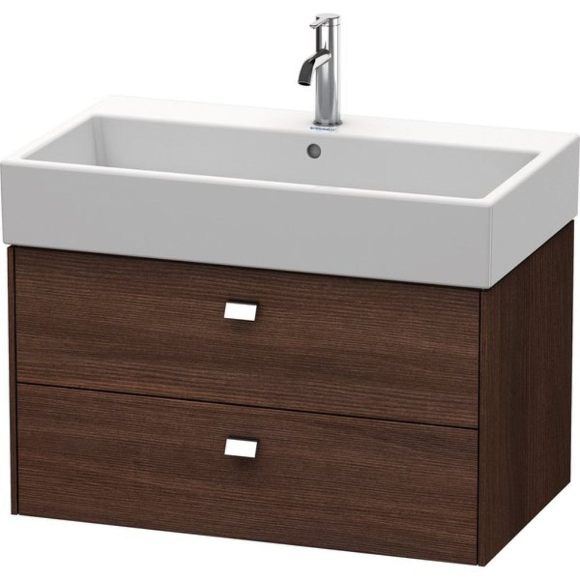 Duravit Brioso 31" x 17" x 18" Two Drawer Wall-Mount Vanity Unit in Chestnut Dark and Chrome Handle