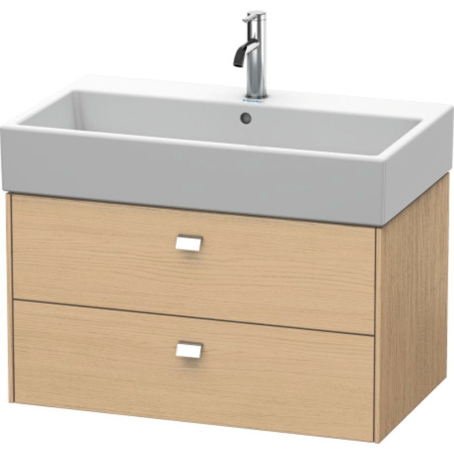 Duravit Brioso 31" x 17" x 18" Two Drawer Wall-Mount Vanity Unit in Natural Oak and Chrome Handle