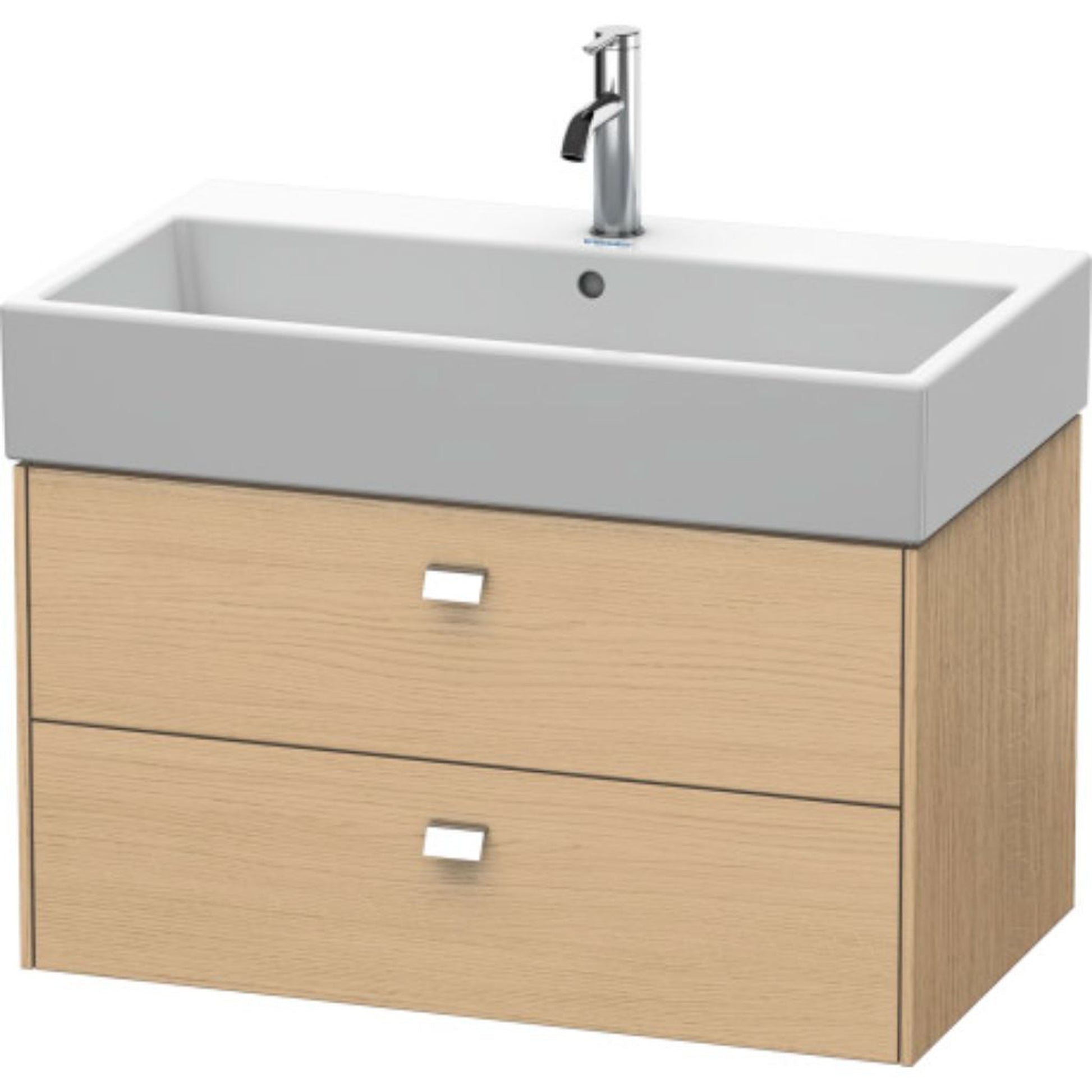 Duravit Brioso 31" x 17" x 18" Two Drawer Wall-Mount Vanity Unit in Natural Oak and Chrome Handle