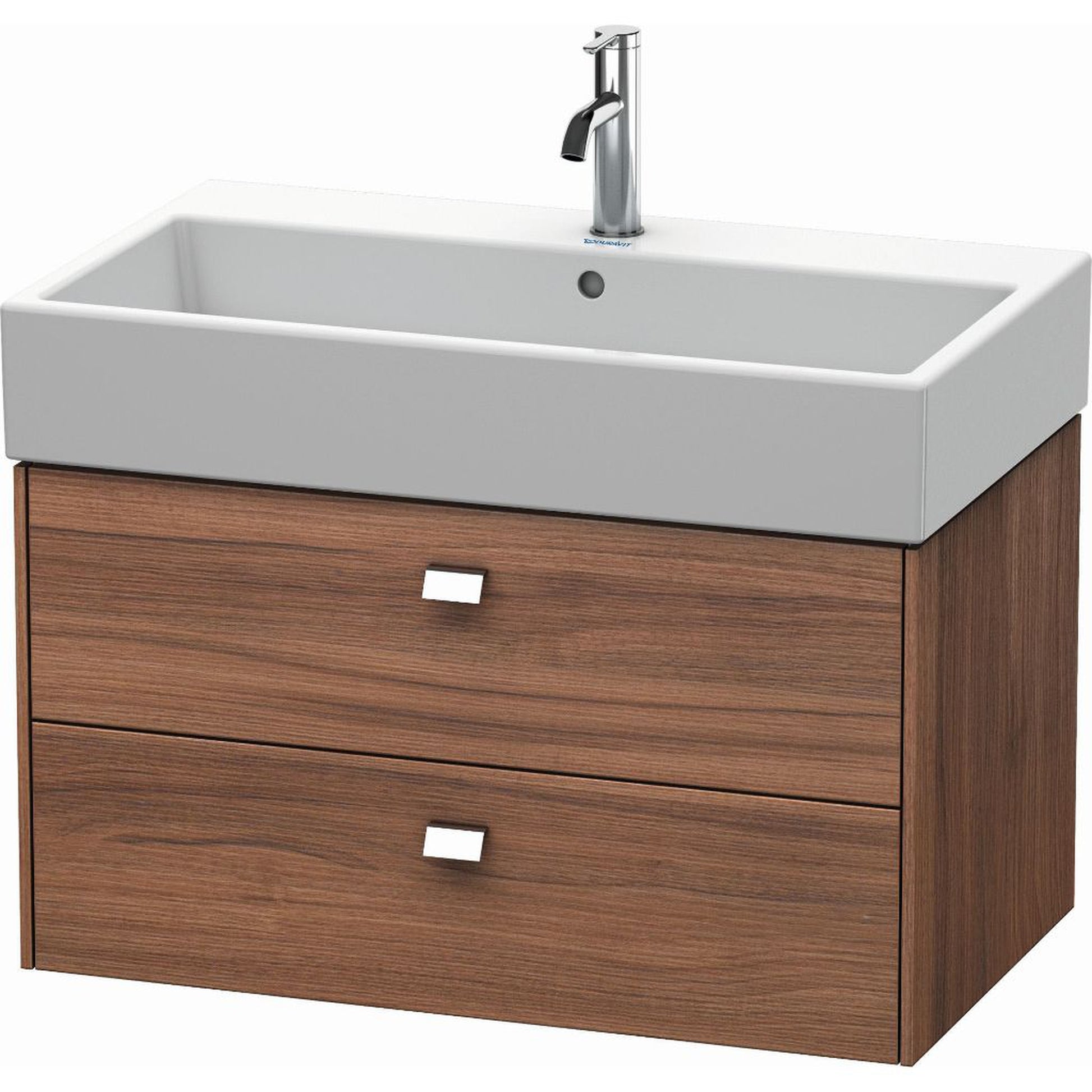 Duravit Brioso 31" x 17" x 18" Two Drawer Wall-Mount Vanity Unit in Natural Walnut and Chrome Handle