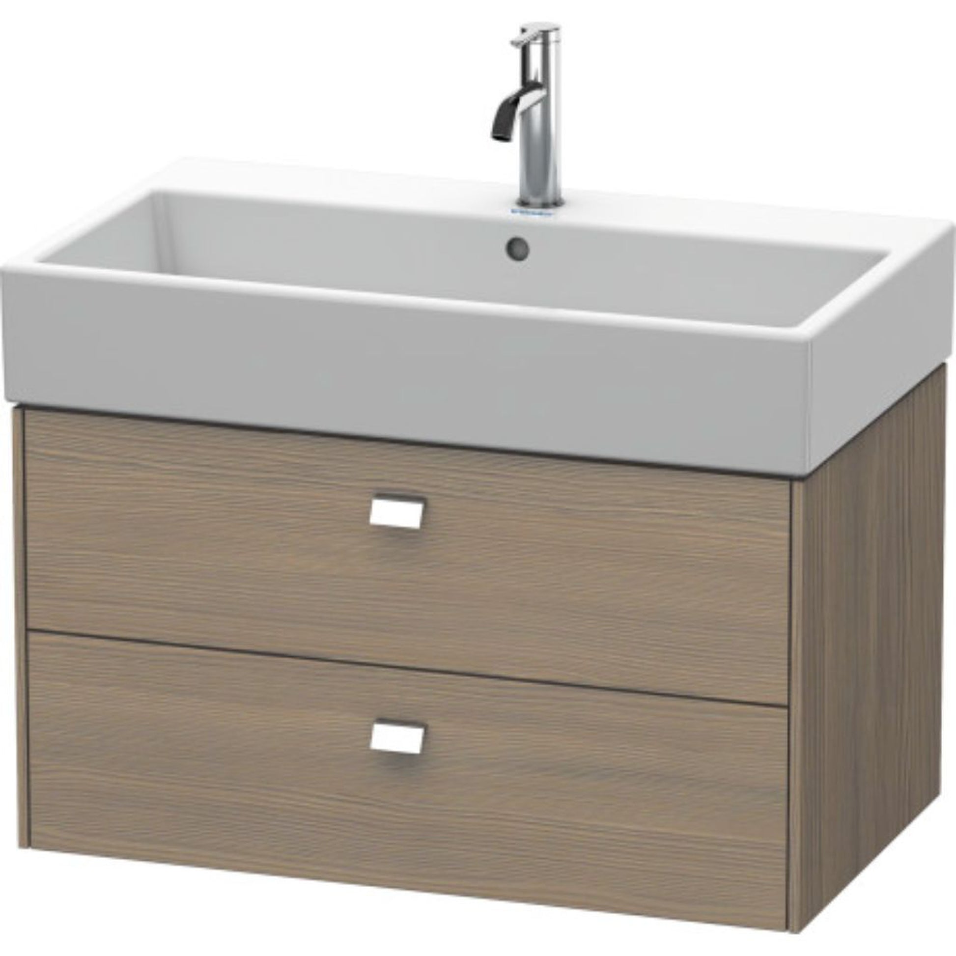Duravit Brioso 31" x 17" x 18" Two Drawer Wall-Mount Vanity Unit in Oak Terra and Chrome Handle