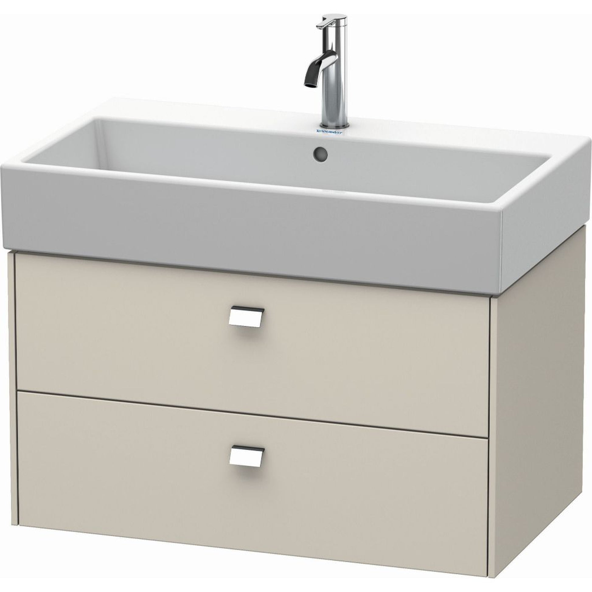 Duravit Brioso 31" x 17" x 18" Two Drawer Wall-Mount Vanity Unit in Taupe and Chrome Handle