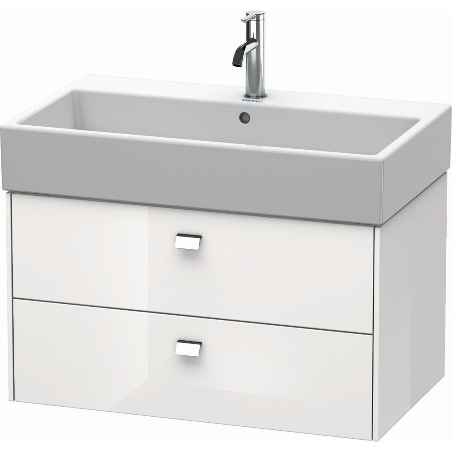 Duravit Brioso 31" x 17" x 18" Two Drawer Wall-Mount Vanity Unit in White High Gloss and Chrome Handle