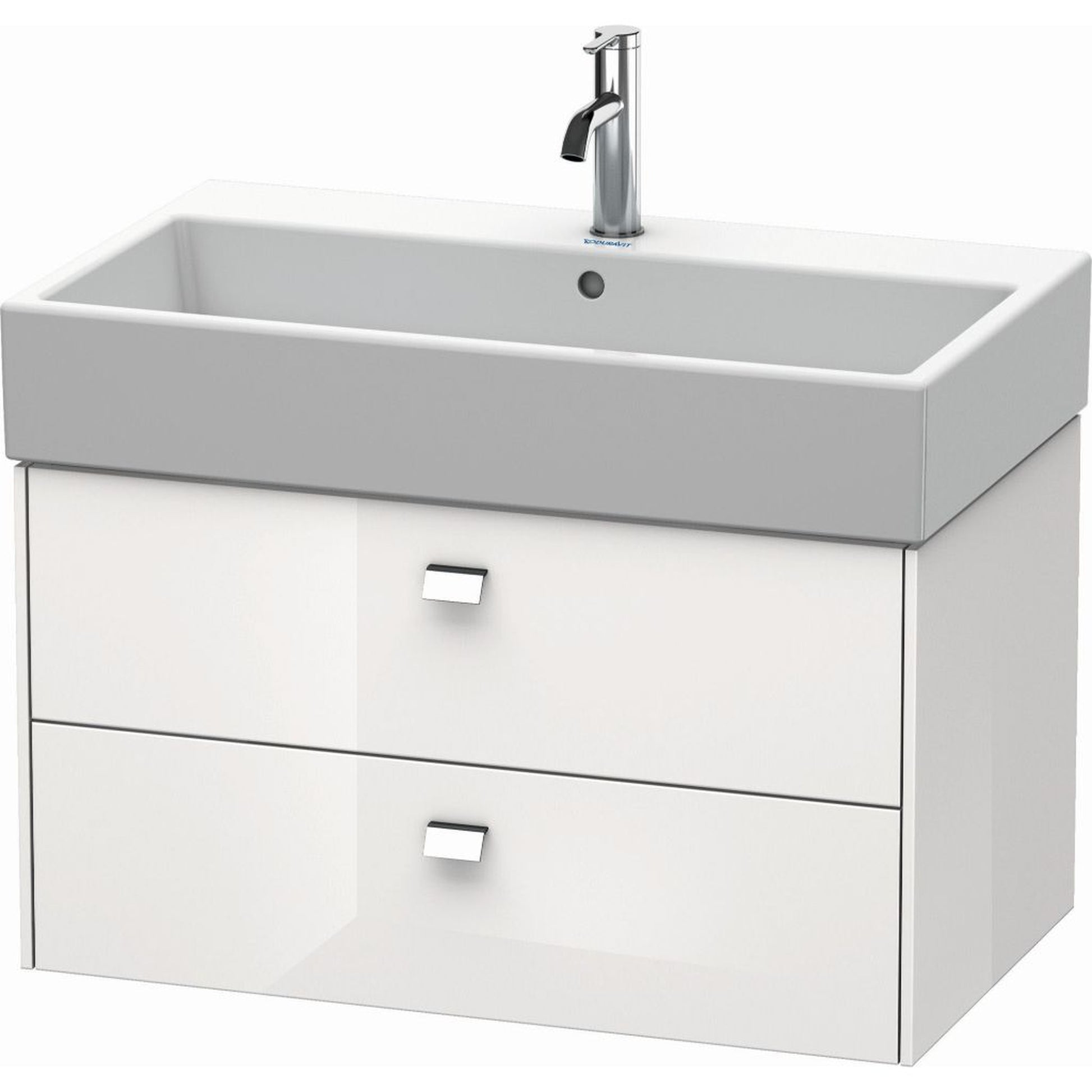 Duravit Brioso 31" x 17" x 18" Two Drawer Wall-Mount Vanity Unit in White High Gloss and Chrome Handle