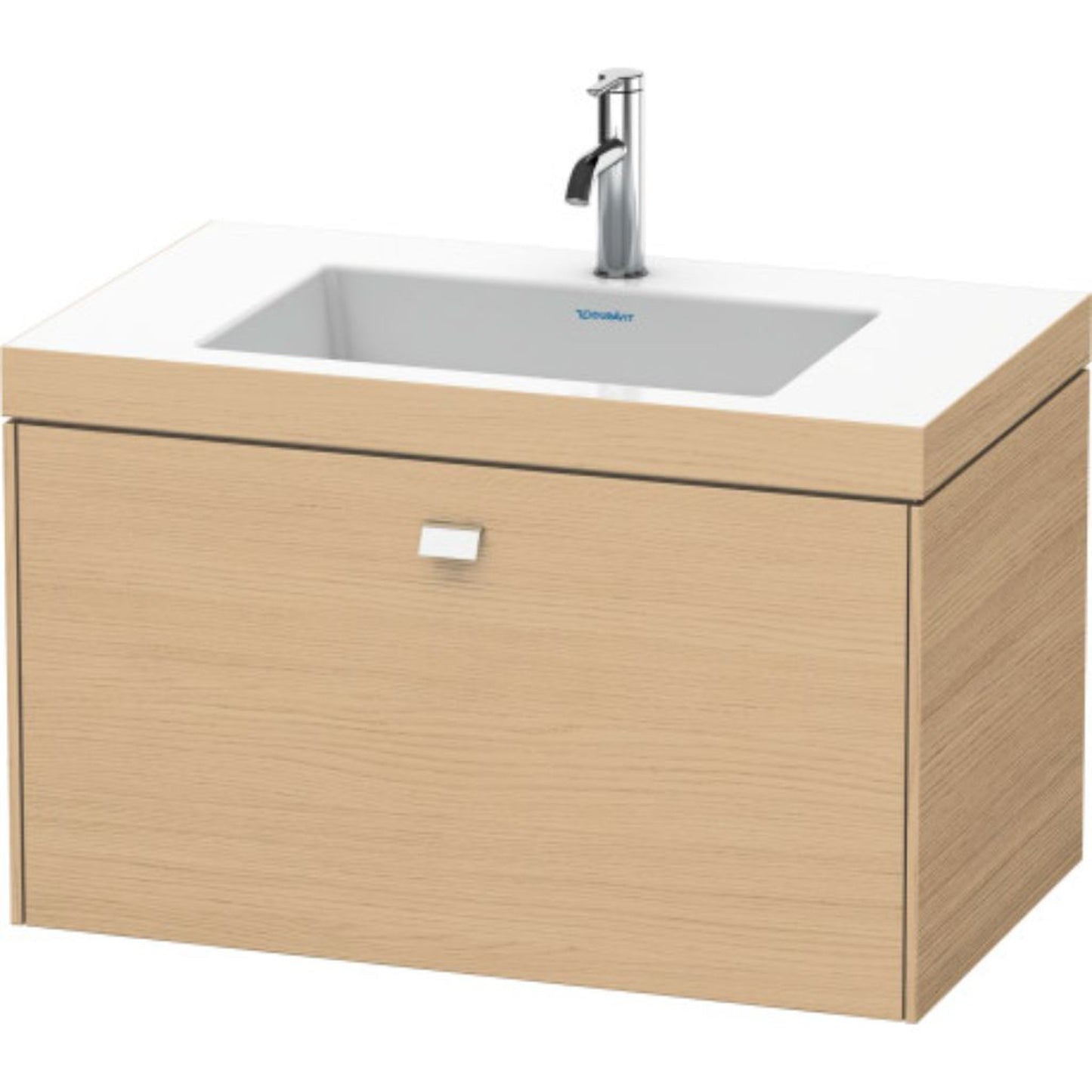 Duravit Brioso 31" x 20" x 19" One Drawer C-Bonded Wall-Mount Vanity Kit With One Tap Hole in Natural Oak and Chrome Handle