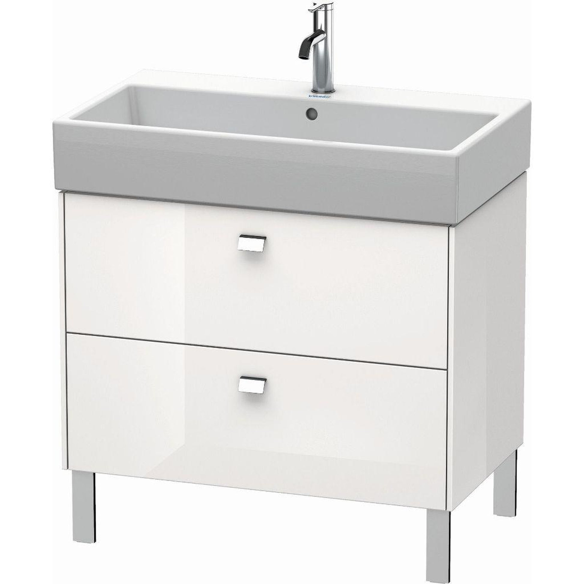 Duravit Brioso 31" x 22" x 18" Two Drawer Floor Standing Vanity Unit in White High Gloss and Chrome Handle