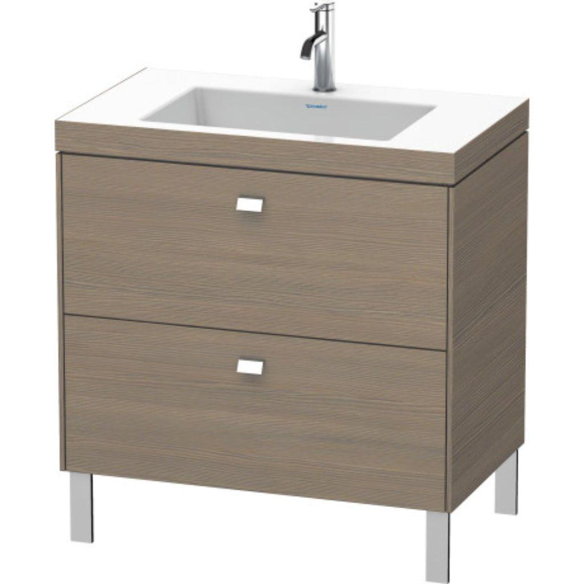 Duravit Brioso 31" x 28" x 19" Two Drawer C-Bonded Floor Standing Vanity Kit With One Tap Hole in Oak Terra and Chrome Handle