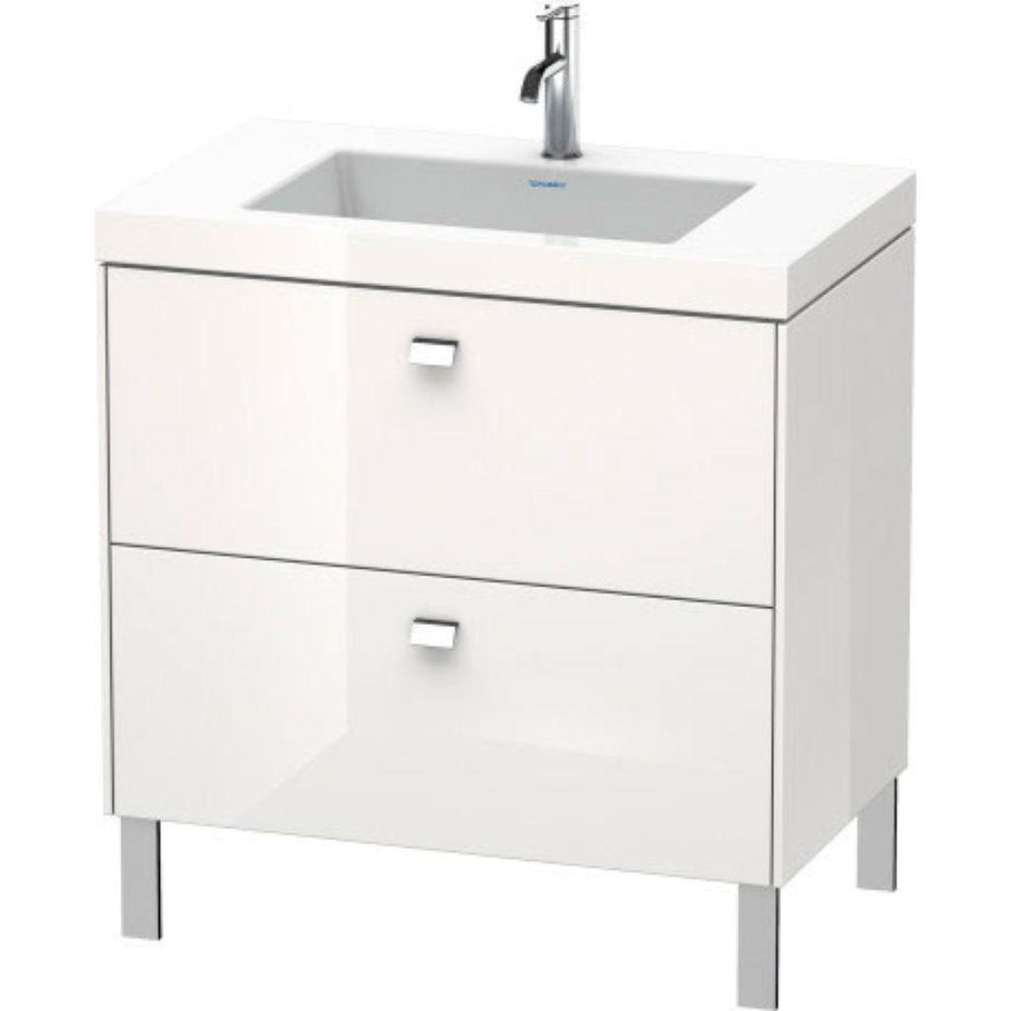 Duravit Brioso 31" x 28" x 19" Two Drawer C-Bonded Floor Standing Vanity Kit With One Tap Hole in White High Gloss and Chrome Handle