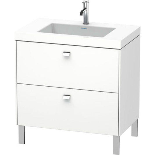 Duravit Brioso 31" x 28" x 19" Two Drawer C-Bonded Floor Standing Vanity Kit With One Tap Hole in White Matt and Chrome Handle