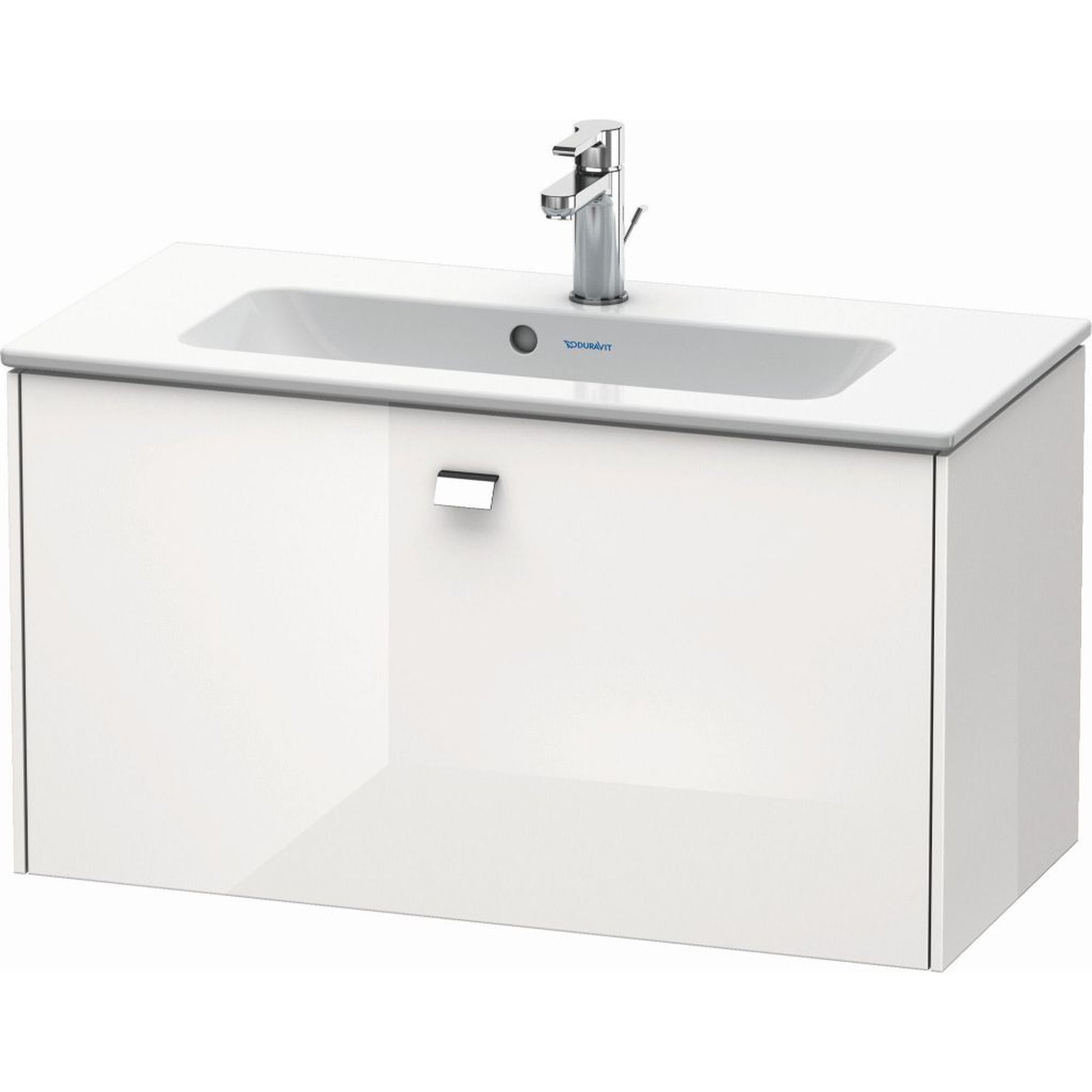 Duravit Brioso 32" x 17" x 15" One Drawer Wall-Mount Vanity Unit in White High Gloss and Chrome Handle