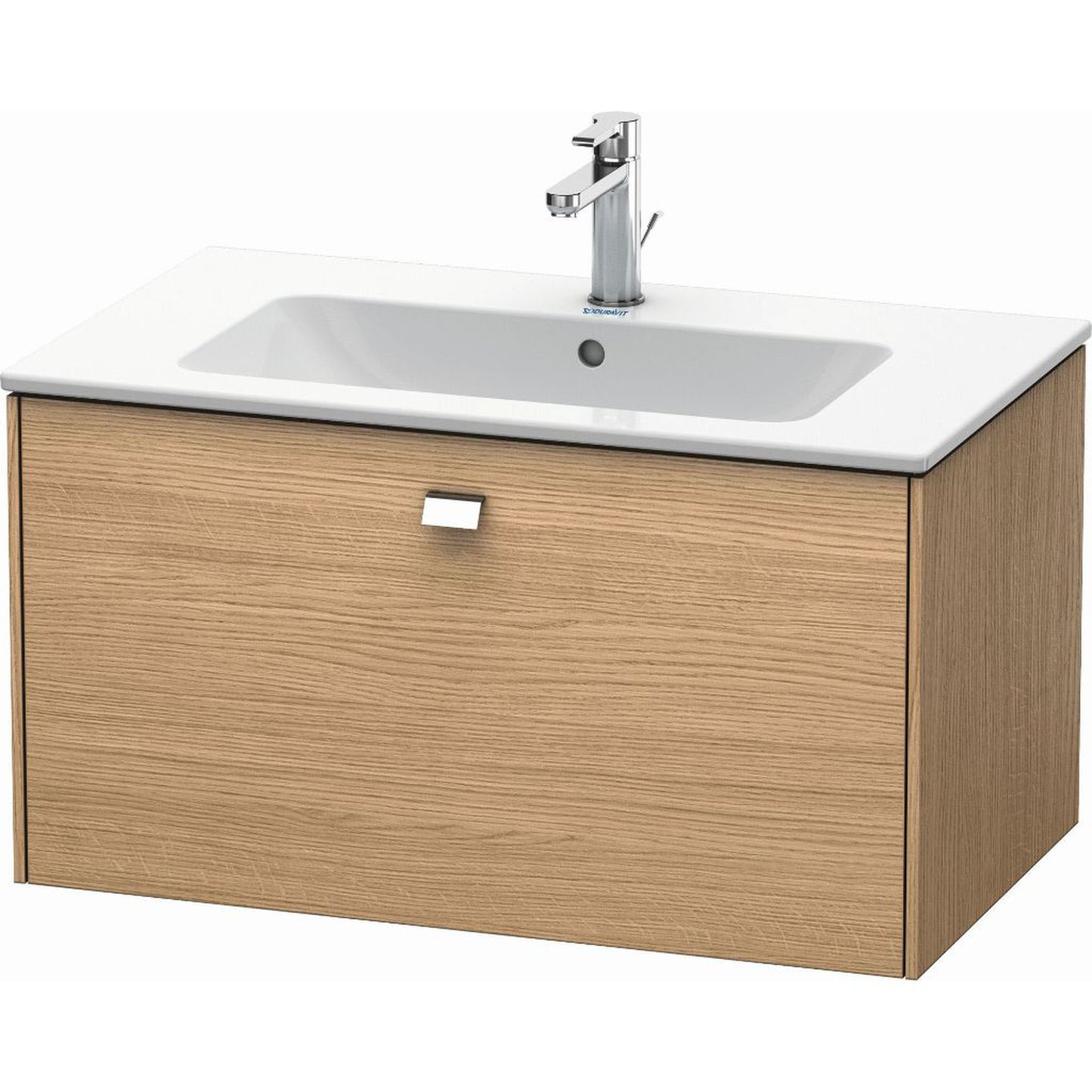 Duravit Brioso 32" x 17" x 19" One Drawer Wall-Mount Vanity Unit in European Oak and Chrome Handle