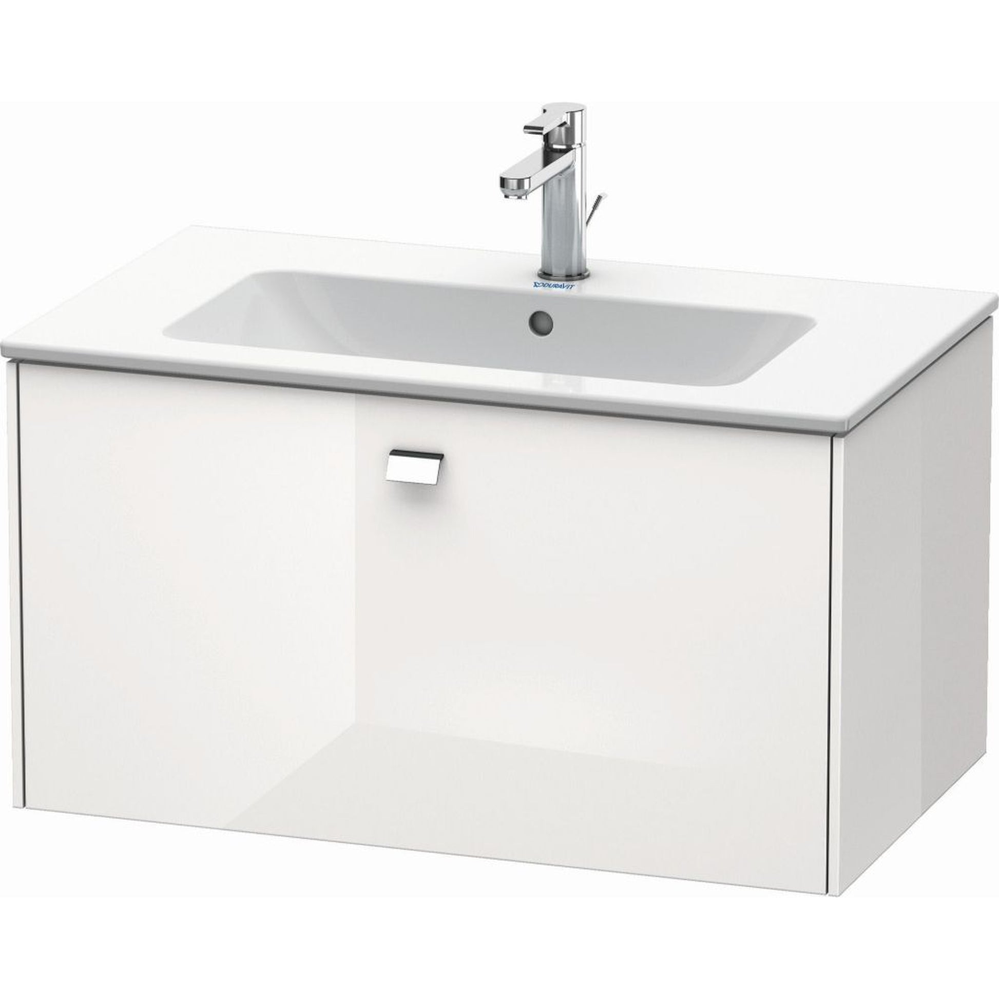 Duravit Brioso 32" x 17" x 19" One Drawer Wall-Mount Vanity Unit in White High Gloss and Chrome Handle