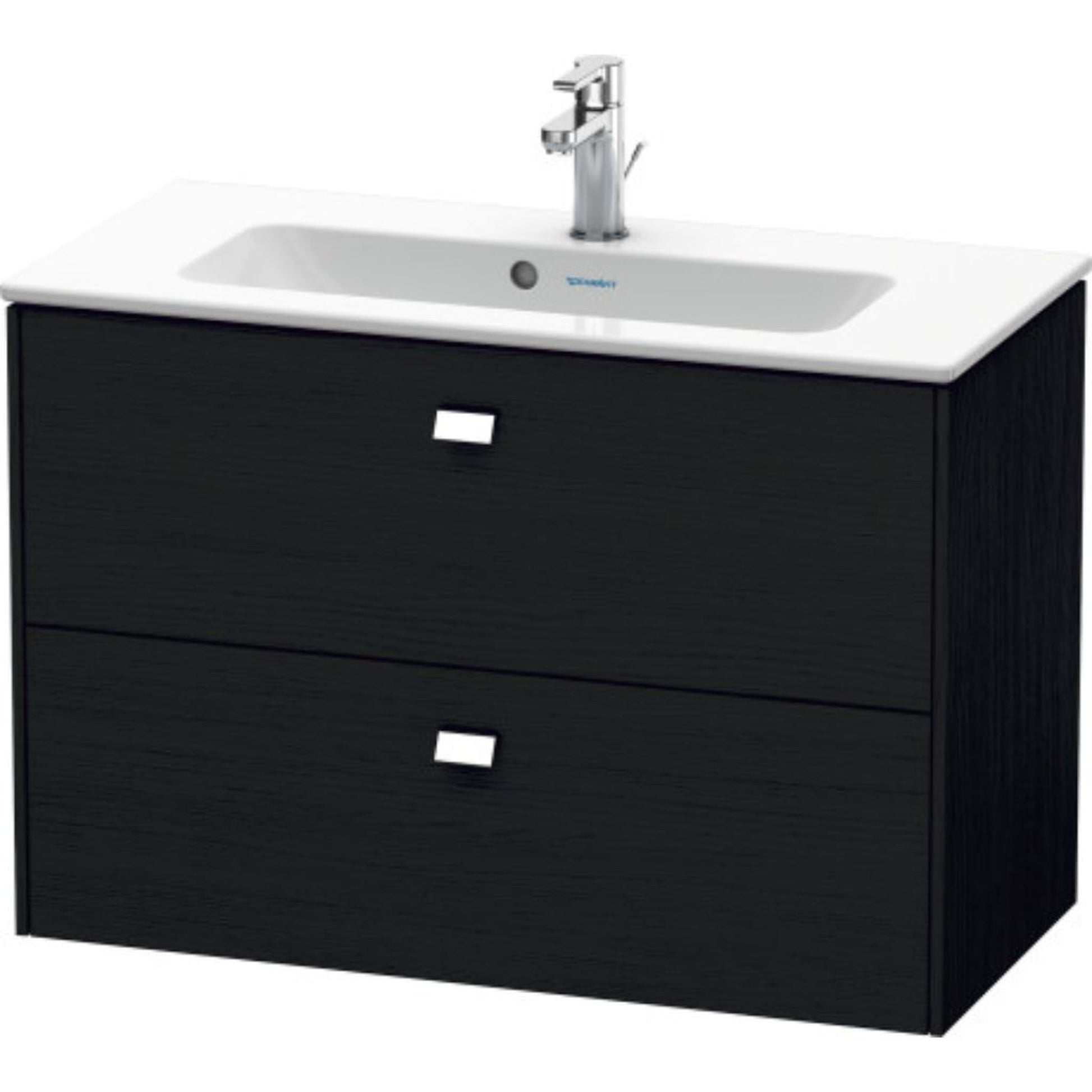 Duravit Brioso 32" x 22" x 15" Two Drawer Wall-Mount Vanity Unit in Black Oak and Chrome Handle