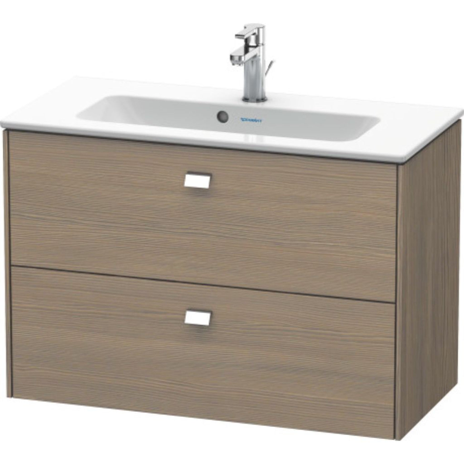 Duravit Brioso 32" x 22" x 15" Two Drawer Wall-Mount Vanity Unit in Oak Terra and Chrome Handle