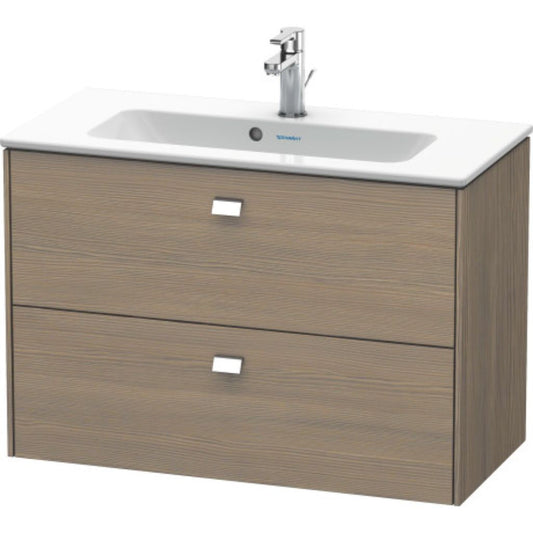 Duravit Brioso 32" x 22" x 15" Two Drawer Wall-Mount Vanity Unit in Oak Terra and Chrome Handle