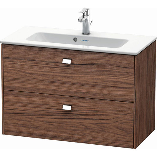 Duravit Brioso 32" x 22" x 15" Two Drawer Wall-Mount Vanity Unit in Walnut Dark and Chrome Handle