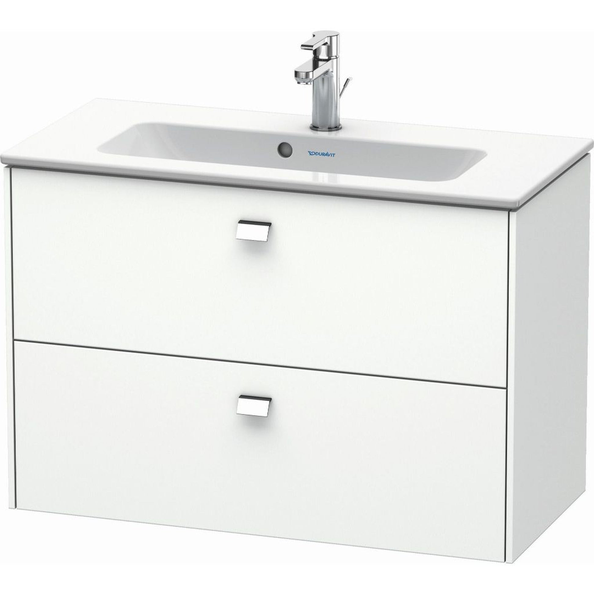 Duravit Brioso 32" x 22" x 15" Two Drawer Wall-Mount Vanity Unit in White Matt and Chrome Handle
