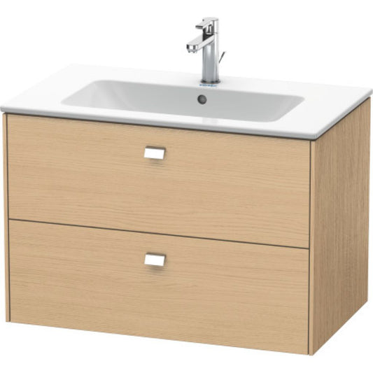 Duravit Brioso 32" x 22" x 19" Two Drawer Wall-Mount Vanity Unit in Natural Oak and Chrome Handle