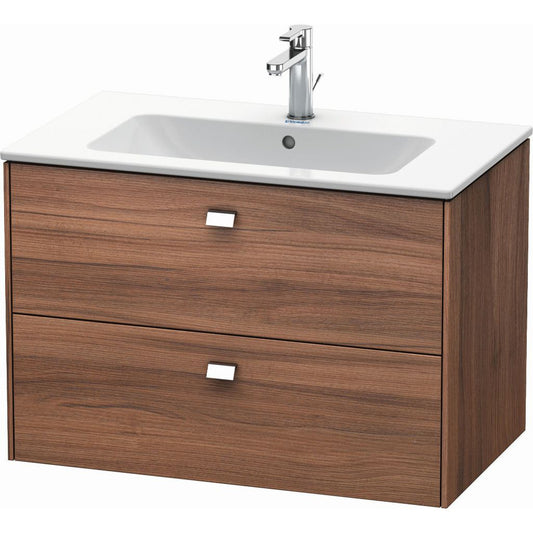 Duravit Brioso 32" x 22" x 19" Two Drawer Wall-Mount Vanity Unit in Natural Walnut and Chrome Handle