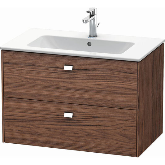 Duravit Brioso 32" x 22" x 19" Two Drawer Wall-Mount Vanity Unit in Walnut Dark and Chrome Handle