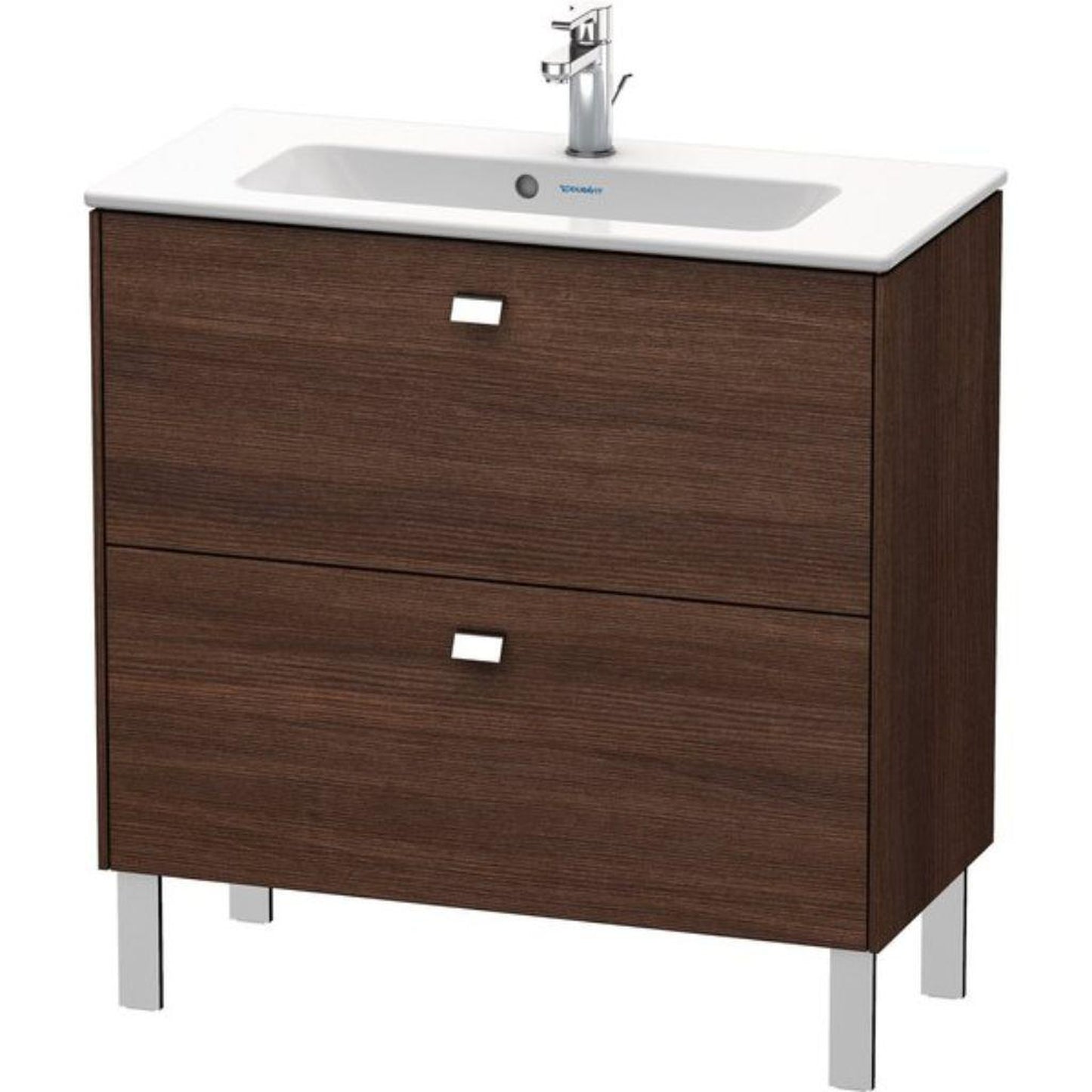 Duravit Brioso 32" x 27" x 15" Two Drawer Floor Standing Vanity Unit in Chestnut Dark and Chrome Handle