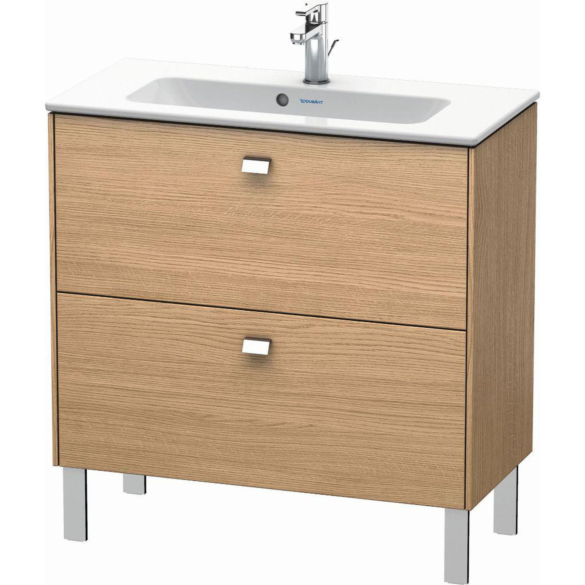 Duravit Brioso 32" x 27" x 15" Two Drawer Floor Standing Vanity Unit in European Oak and Chrome Handle