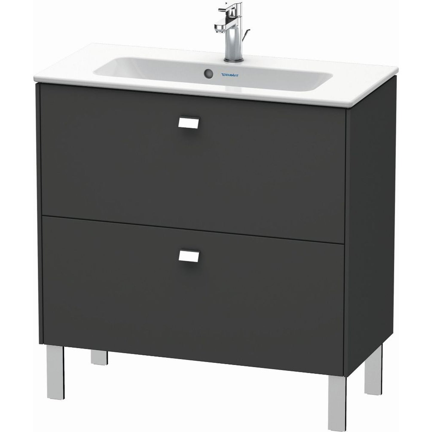 Duravit Brioso 32" x 27" x 15" Two Drawer Floor Standing Vanity Unit in Graphite Matt and Chrome Handle