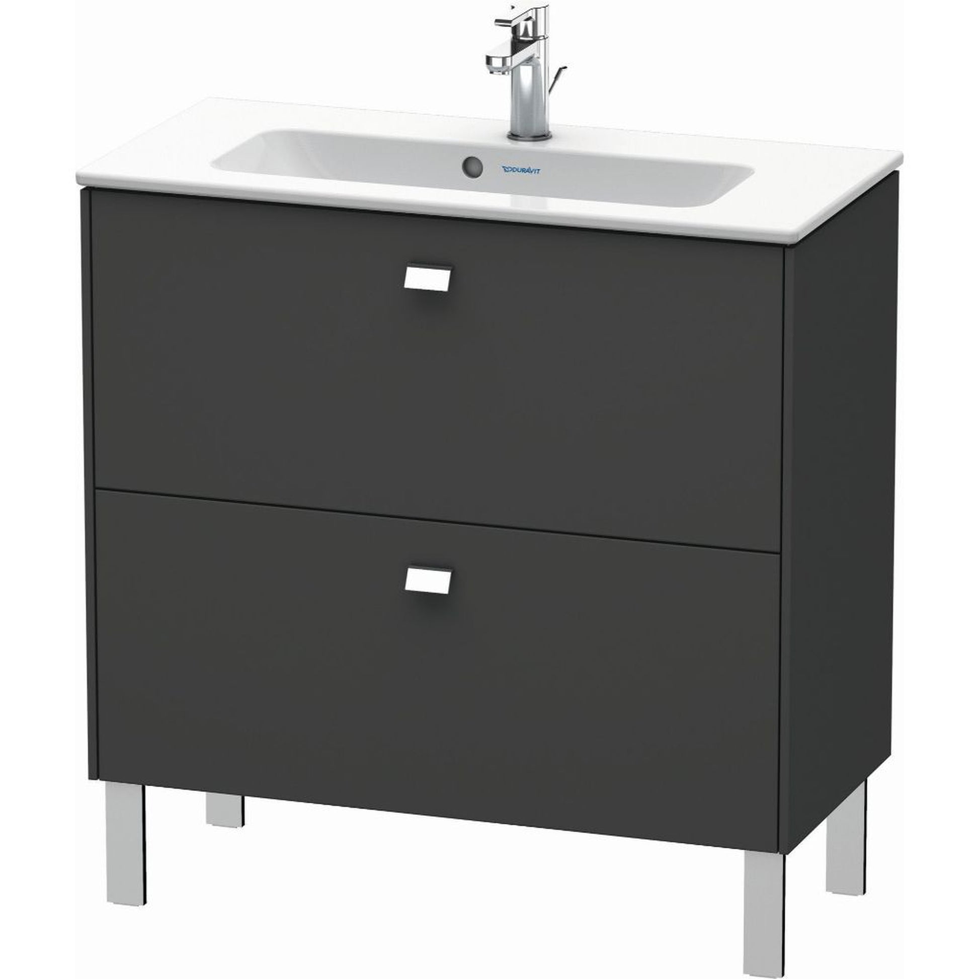 Duravit Brioso 32" x 27" x 15" Two Drawer Floor Standing Vanity Unit in Graphite Matt and Chrome Handle