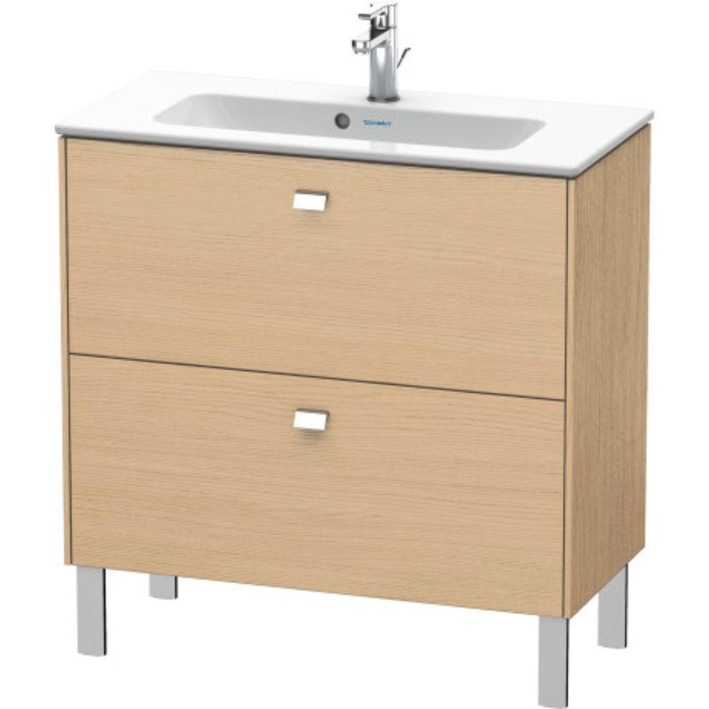 Duravit Brioso 32" x 27" x 15" Two Drawer Floor Standing Vanity Unit in Natural Oak and Chrome Handle