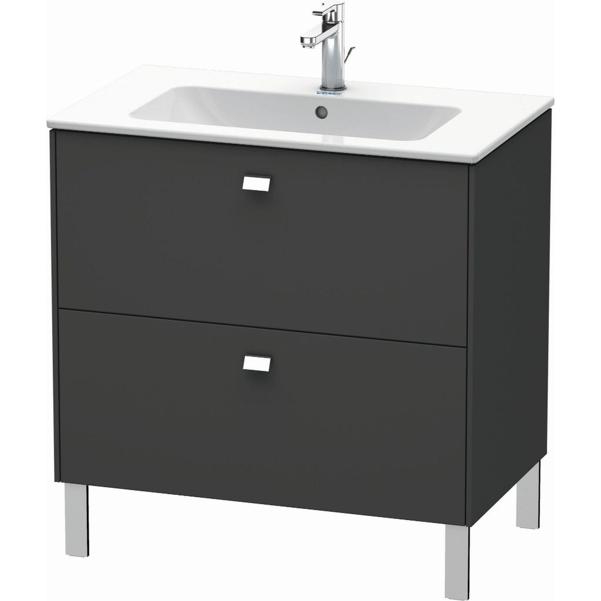 Duravit Brioso 32" x 27" x 19" Two Drawer Floor Standing Vanity Unit in Graphite Matt and Chrome Handle