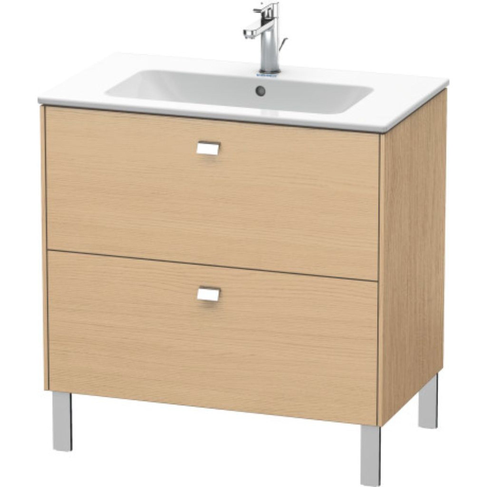 Duravit Brioso 32" x 27" x 19" Two Drawer Floor Standing Vanity Unit in Natural Oak and Chrome Handle