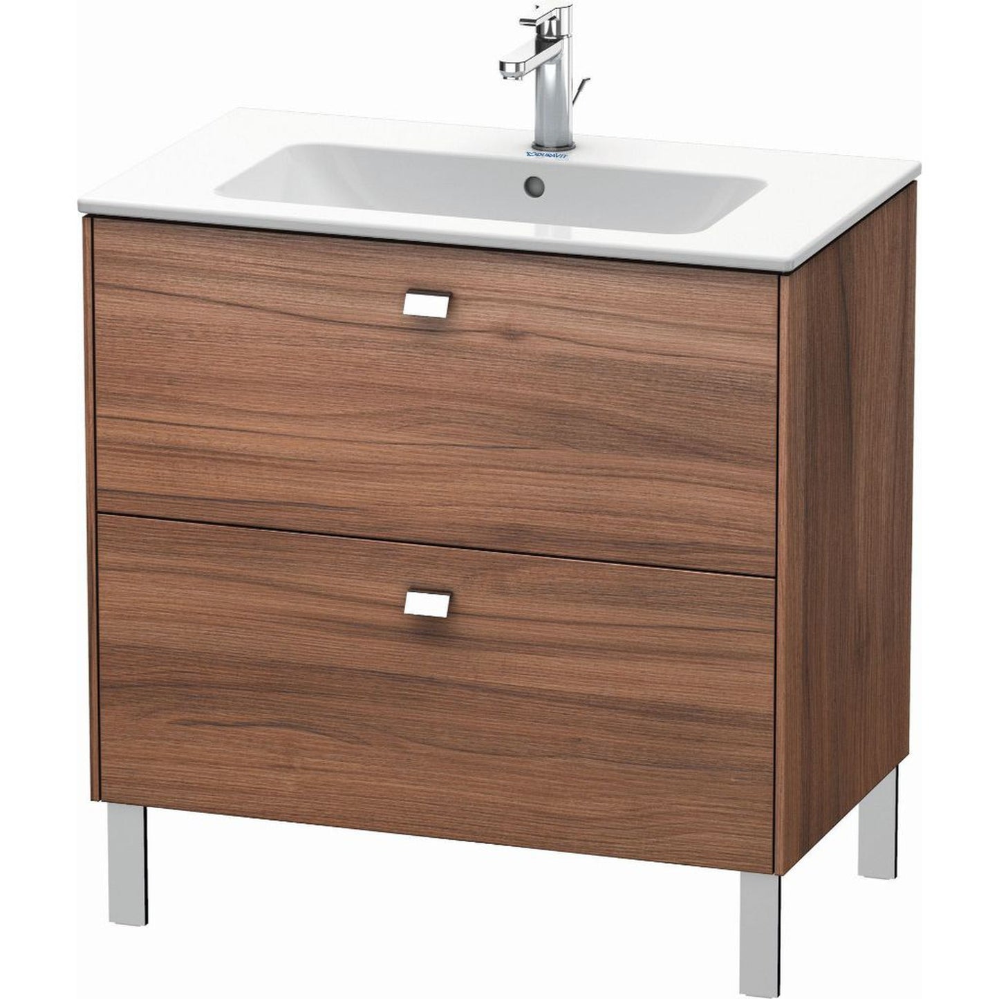 Duravit Brioso 32" x 27" x 19" Two Drawer Floor Standing Vanity Unit in Natural Walnut and Chrome Handle