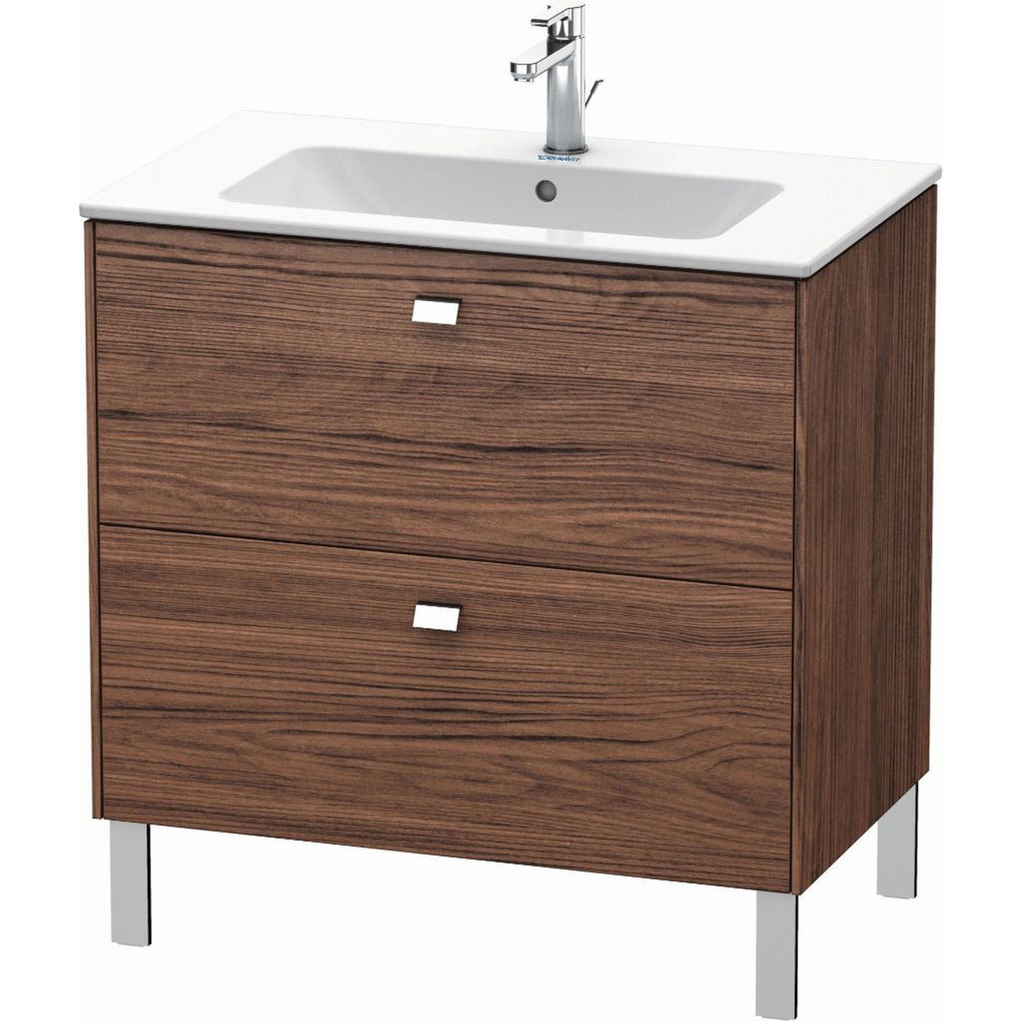 Duravit Brioso 32" x 27" x 19" Two Drawer Floor Standing Vanity Unit in Walnut Dark and Chrome Handle