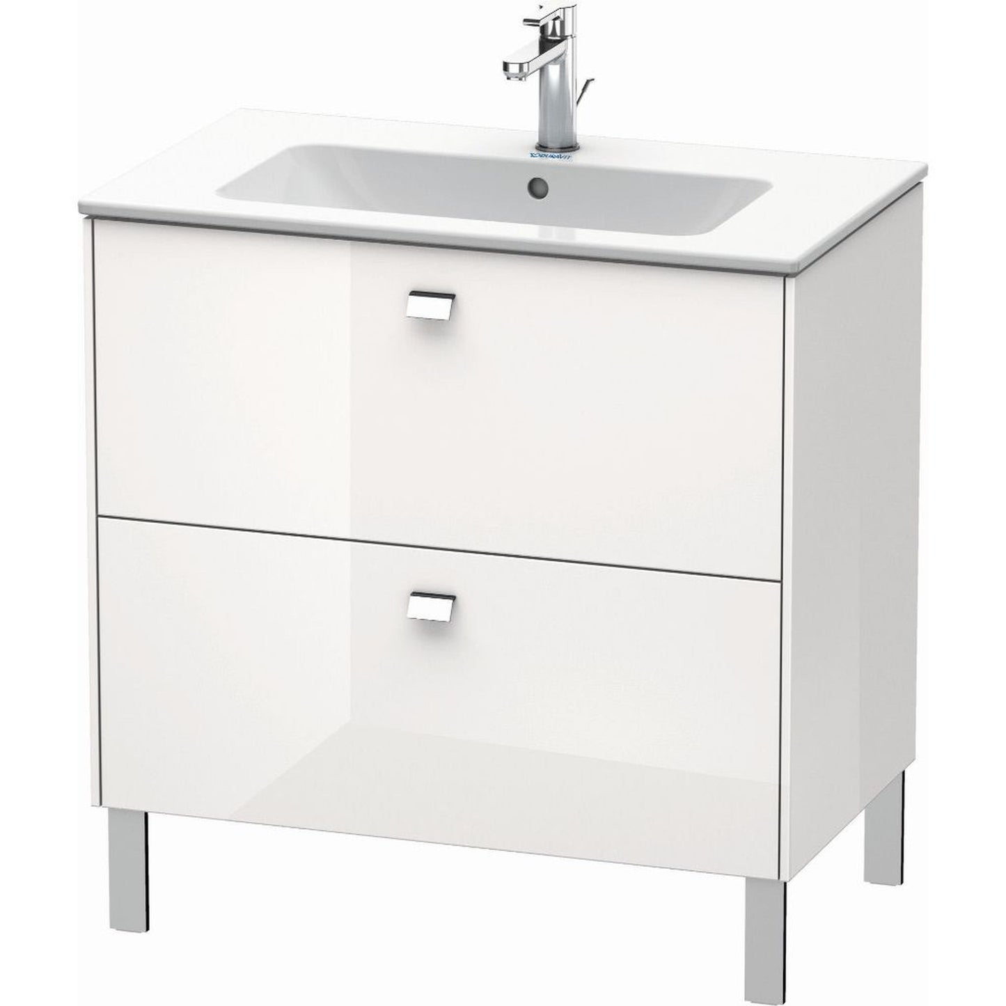 Duravit Brioso 32" x 27" x 19" Two Drawer Floor Standing Vanity Unit in White High Gloss and Chrome Handle